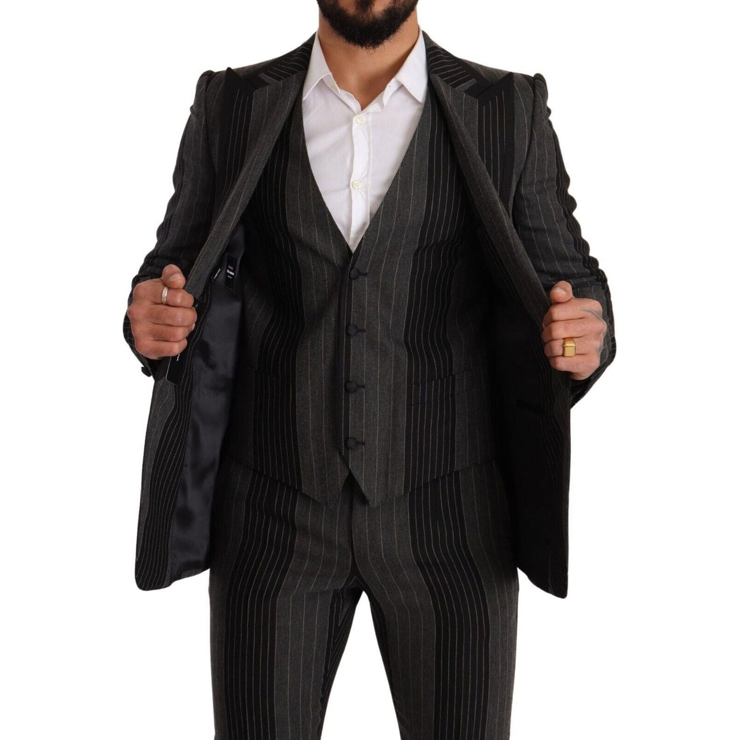 Dolce & Gabbana Elegant Striped Three-Piece Suit Dolce & Gabbana Black