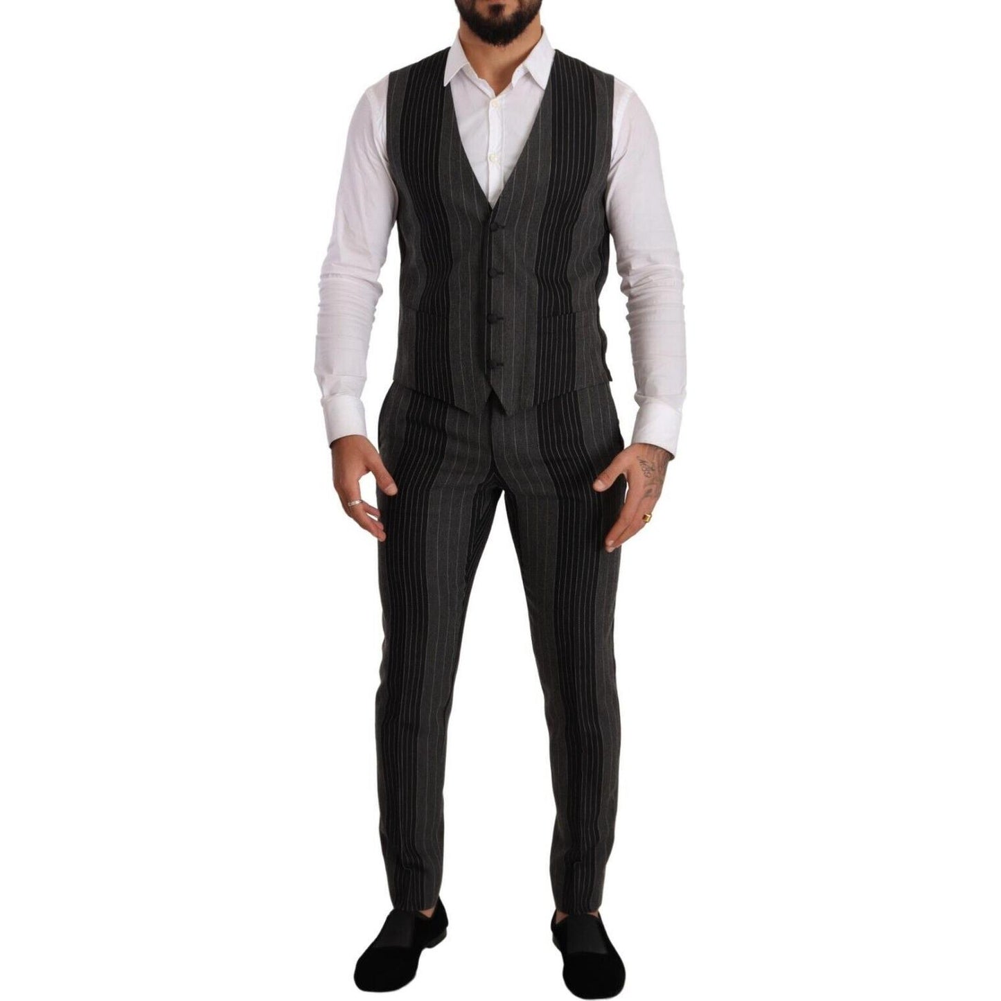 Dolce & Gabbana Elegant Striped Three-Piece Suit Dolce & Gabbana Light Gray