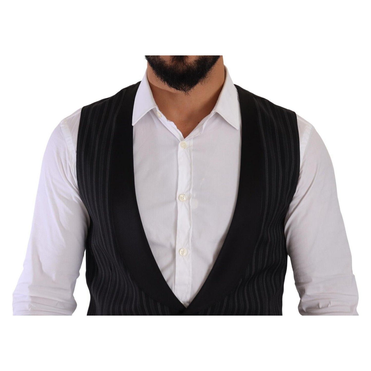 Dolce & Gabbana Elegant Striped Formal Dress Vest Dolce & Gabbana Black