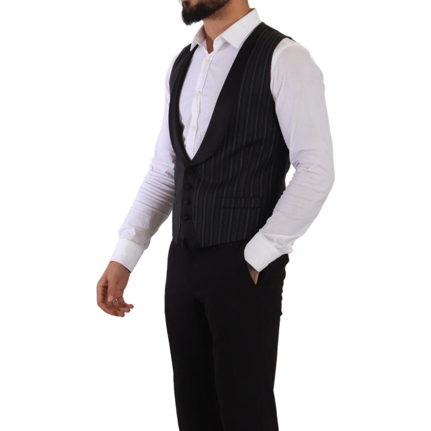 Dolce & Gabbana Elegant Striped Formal Dress Vest Dolce & Gabbana Black