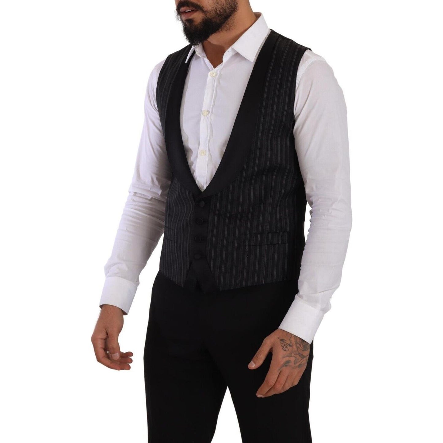 Dolce & Gabbana Elegant Striped Formal Dress Vest Dolce & Gabbana Black