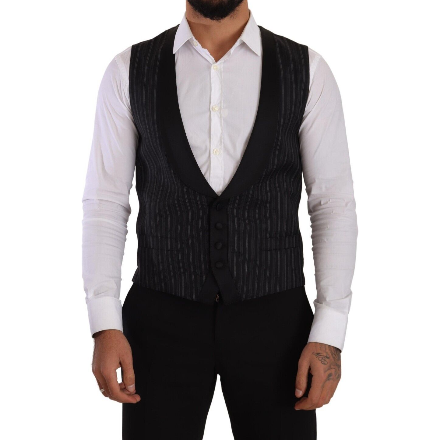 Dolce & Gabbana Elegant Striped Formal Dress Vest Dolce & Gabbana Black
