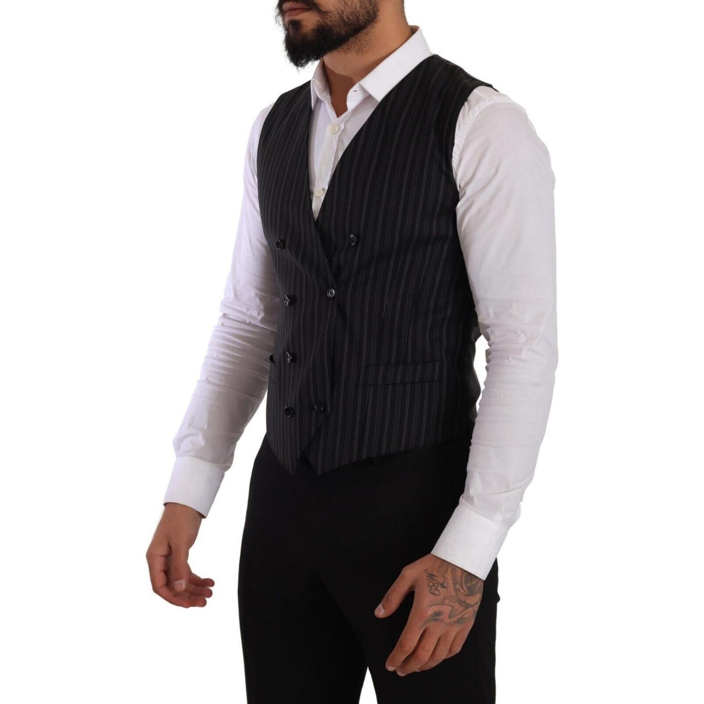 Dolce & Gabbana Elegant Striped Double-Breasted Dress Vest Dolce & Gabbana Black