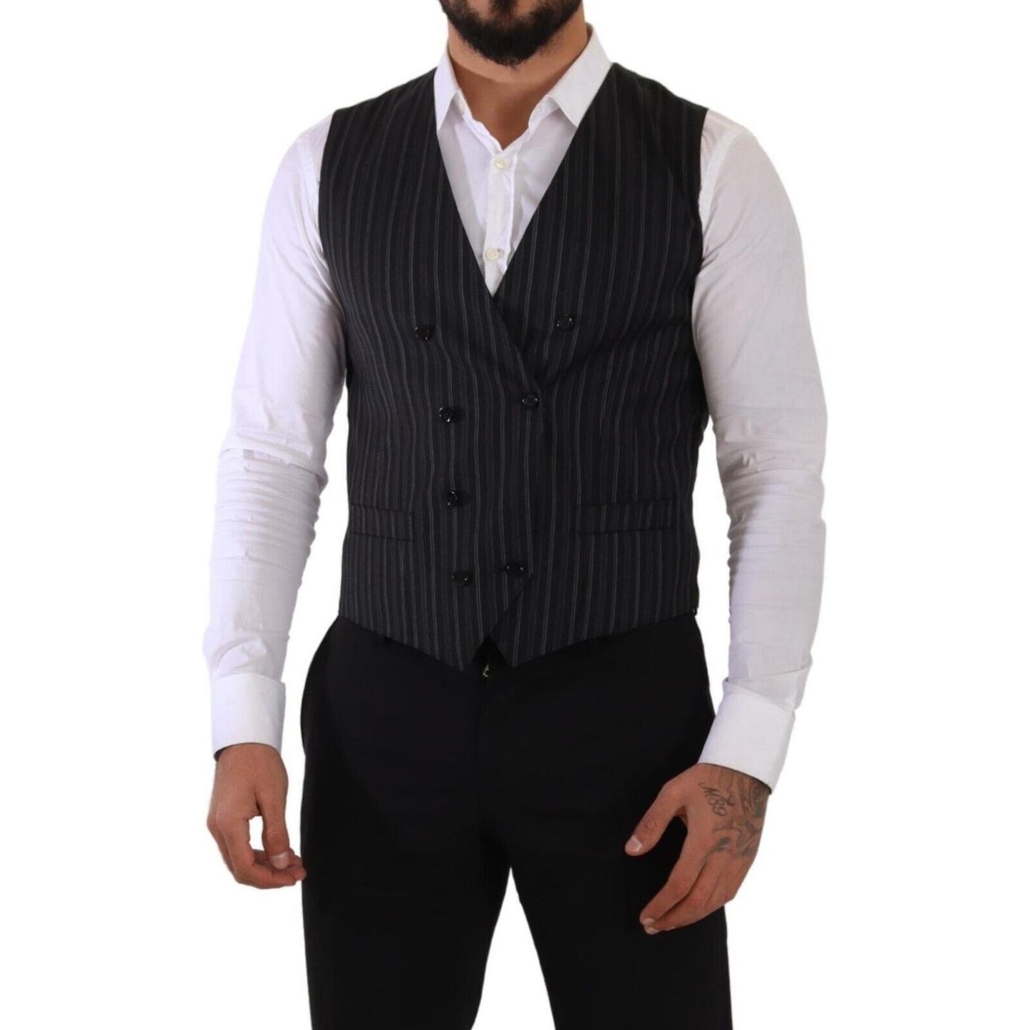 Dolce & Gabbana Elegant Striped Double-Breasted Dress Vest Dolce & Gabbana Black