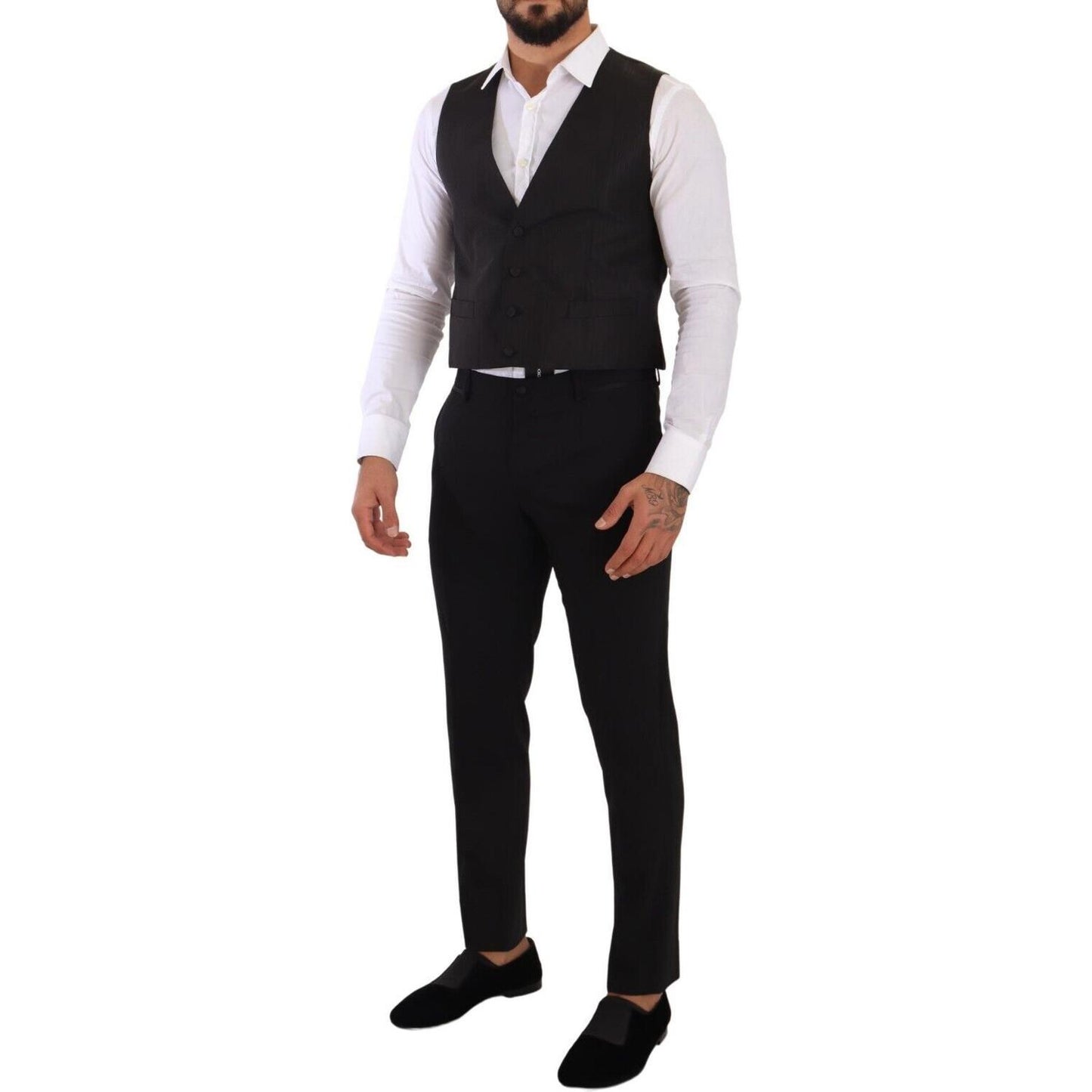 Dolce & Gabbana Elegant Gray Silk Dress Vest Dolce & Gabbana Black