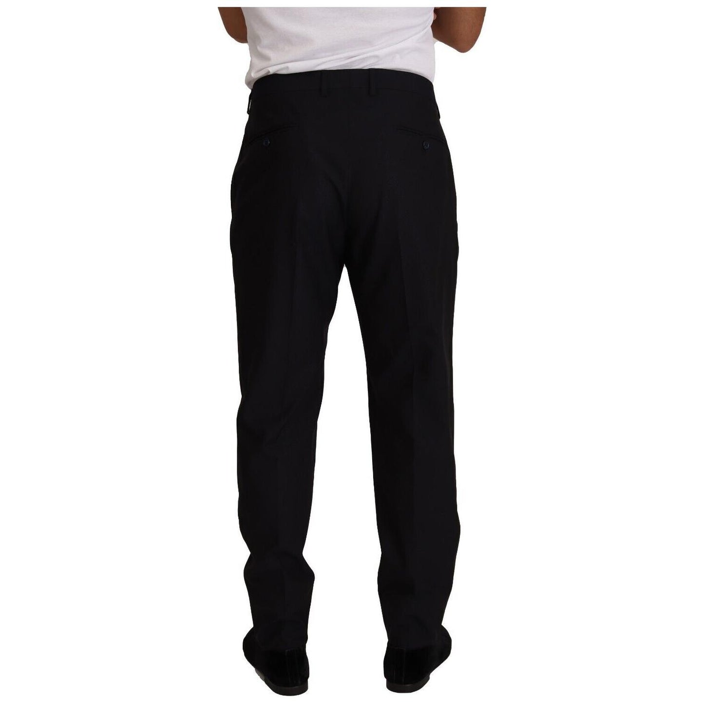 Dolce & Gabbana Elegant Dark Blue Wool Silk Tuxedo Trousers Dolce & Gabbana Black