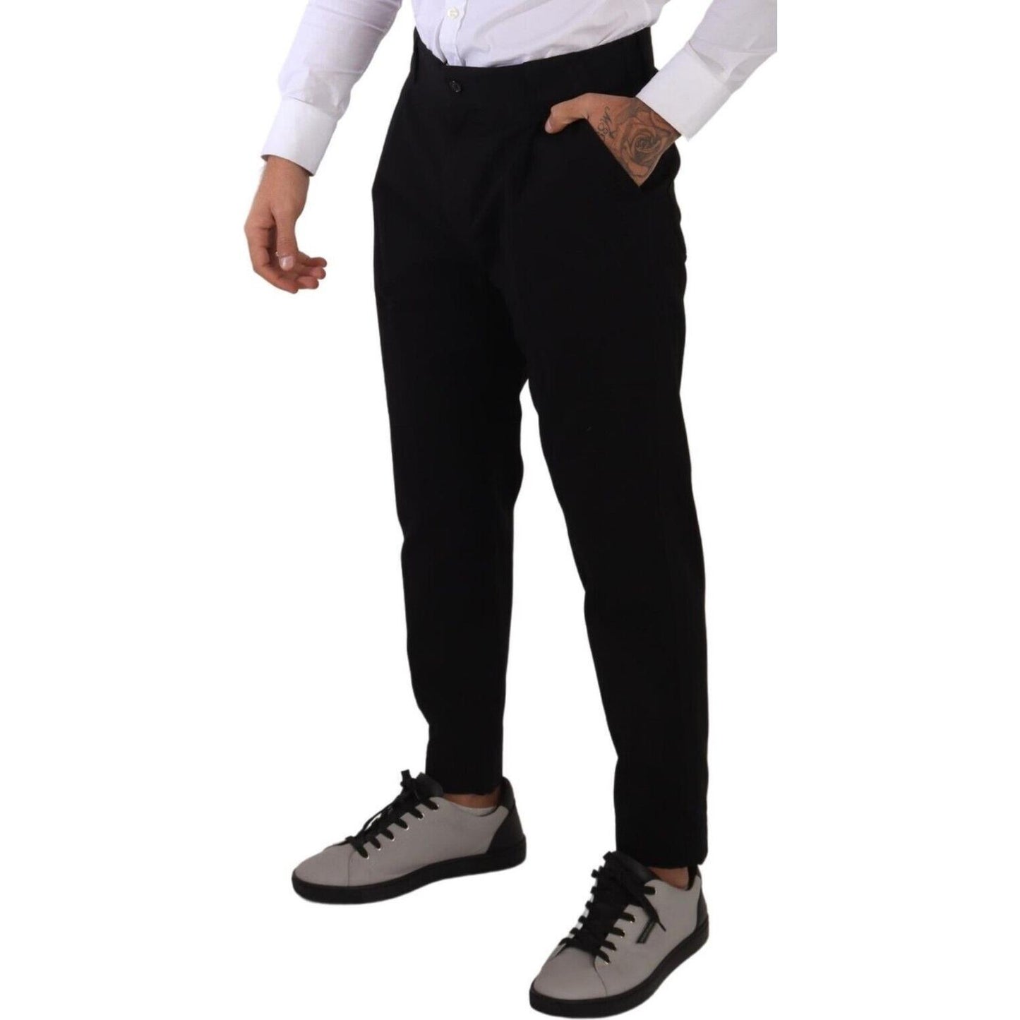 Dolce & Gabbana Elegant Tapered Black Cotton Chinos Dolce & Gabbana Gray