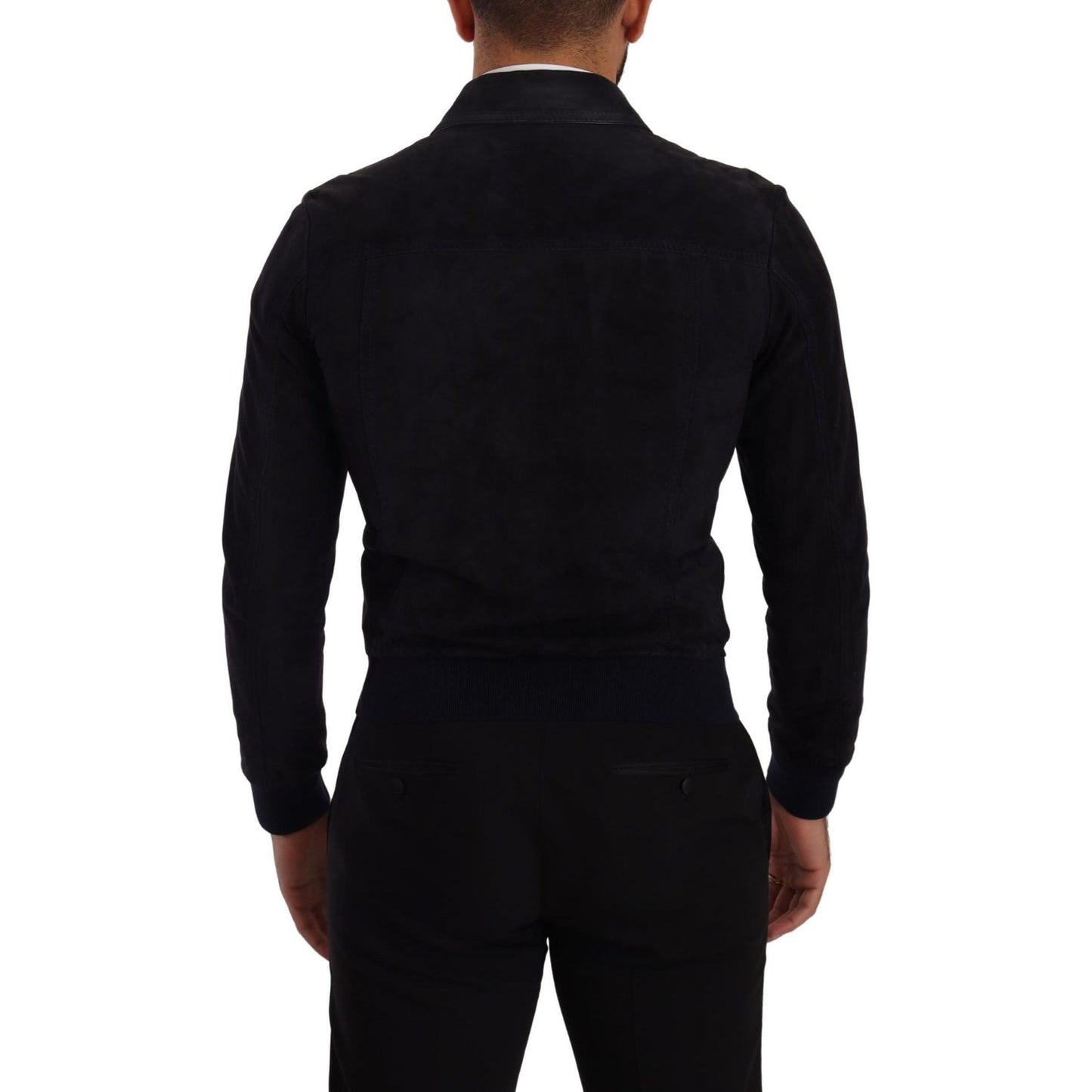 Dolce & Gabbana Elegant Blue Suede Short Jacket Dolce & Gabbana Black