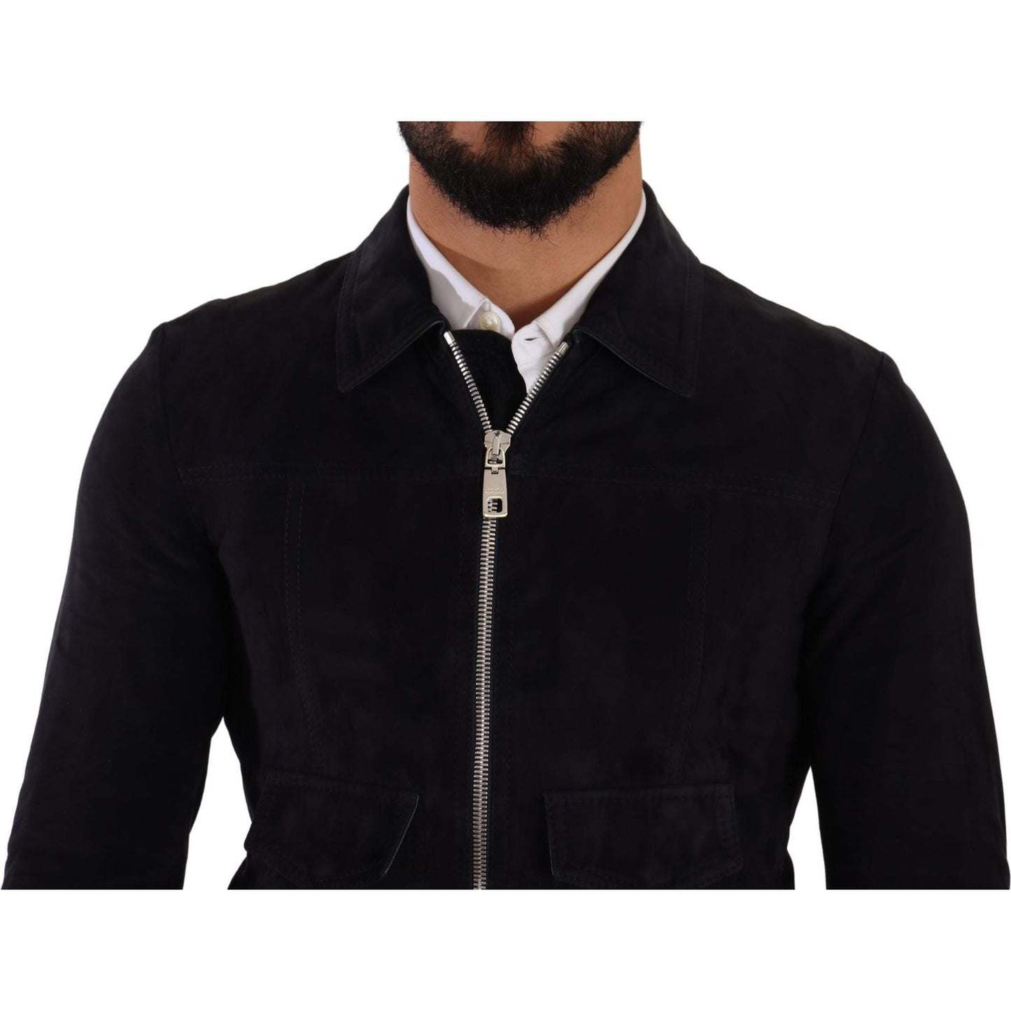 Dolce & Gabbana Elegant Blue Suede Short Jacket Dolce & Gabbana Black