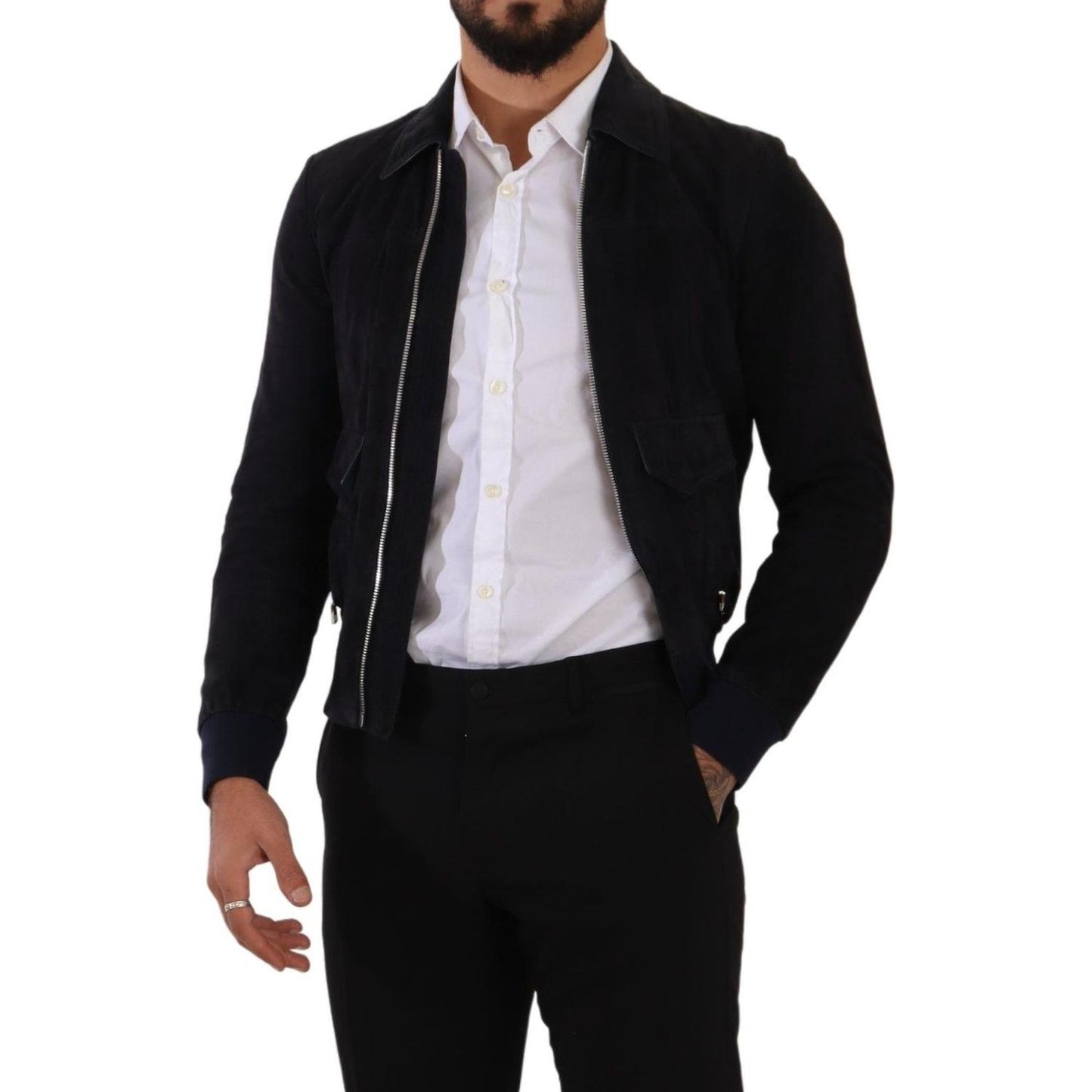 Dolce & Gabbana Elegant Blue Suede Short Jacket Dolce & Gabbana Gray