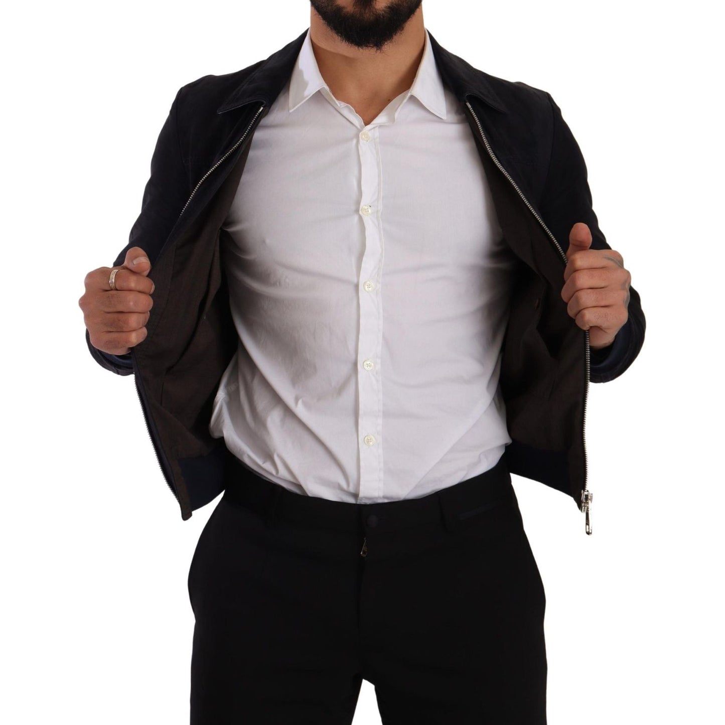 Dolce & Gabbana Elegant Blue Suede Short Jacket Dolce & Gabbana Black