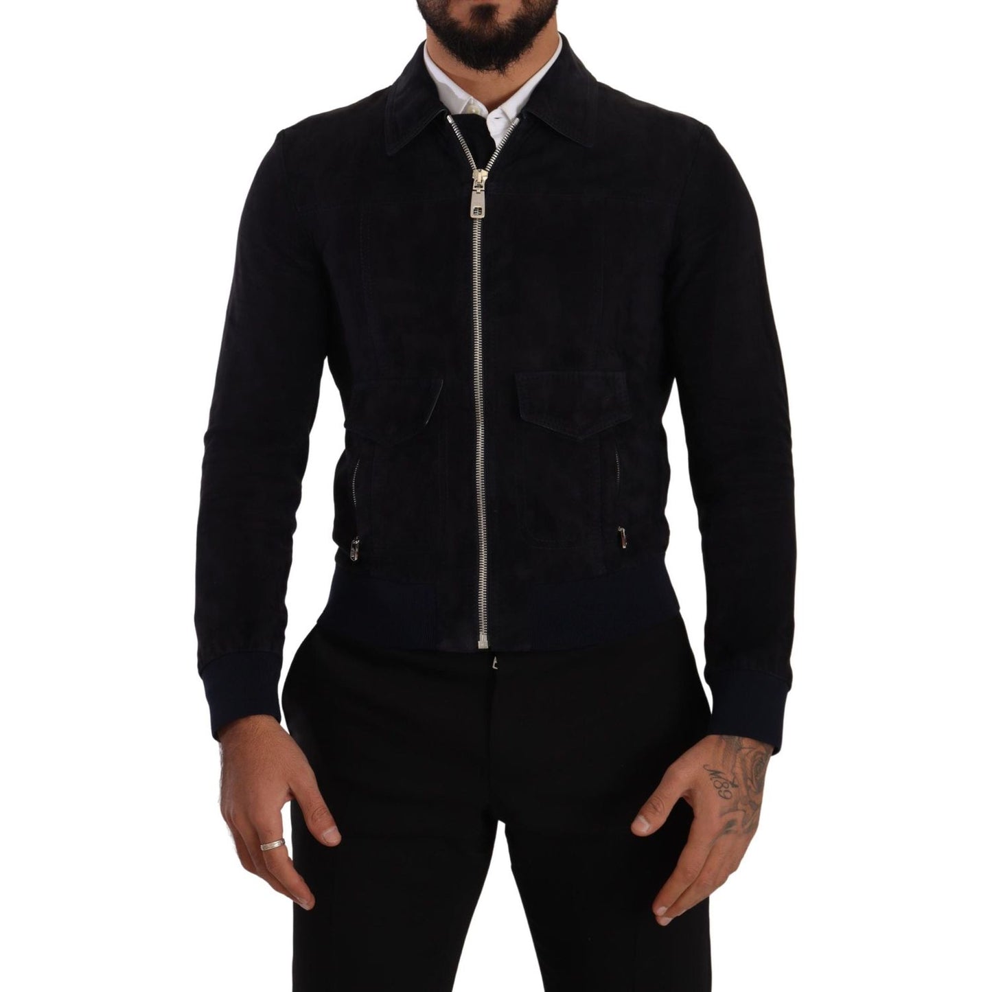 Dolce & Gabbana Elegant Blue Suede Short Jacket Dolce & Gabbana Black