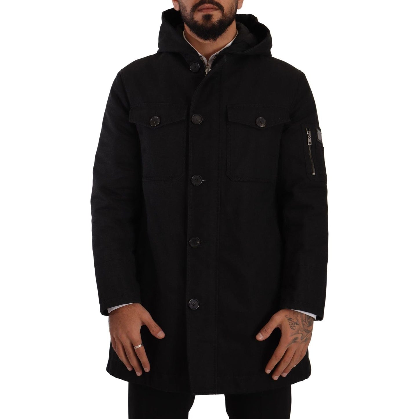Dolce & Gabbana Elegant Black Parka Hooded Jacket Dolce & Gabbana Black
