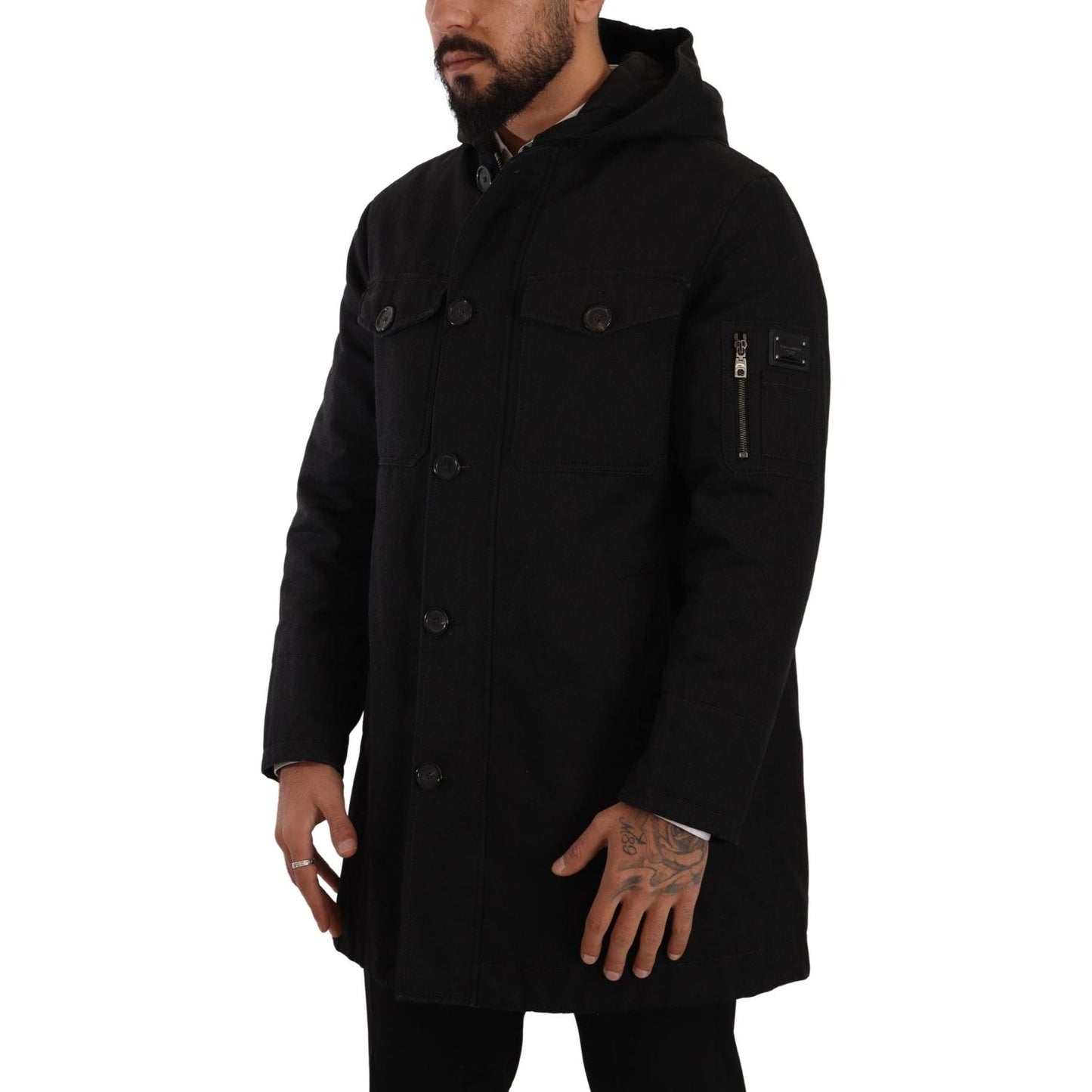 Dolce & Gabbana Elegant Black Parka Hooded Jacket Dolce & Gabbana Black