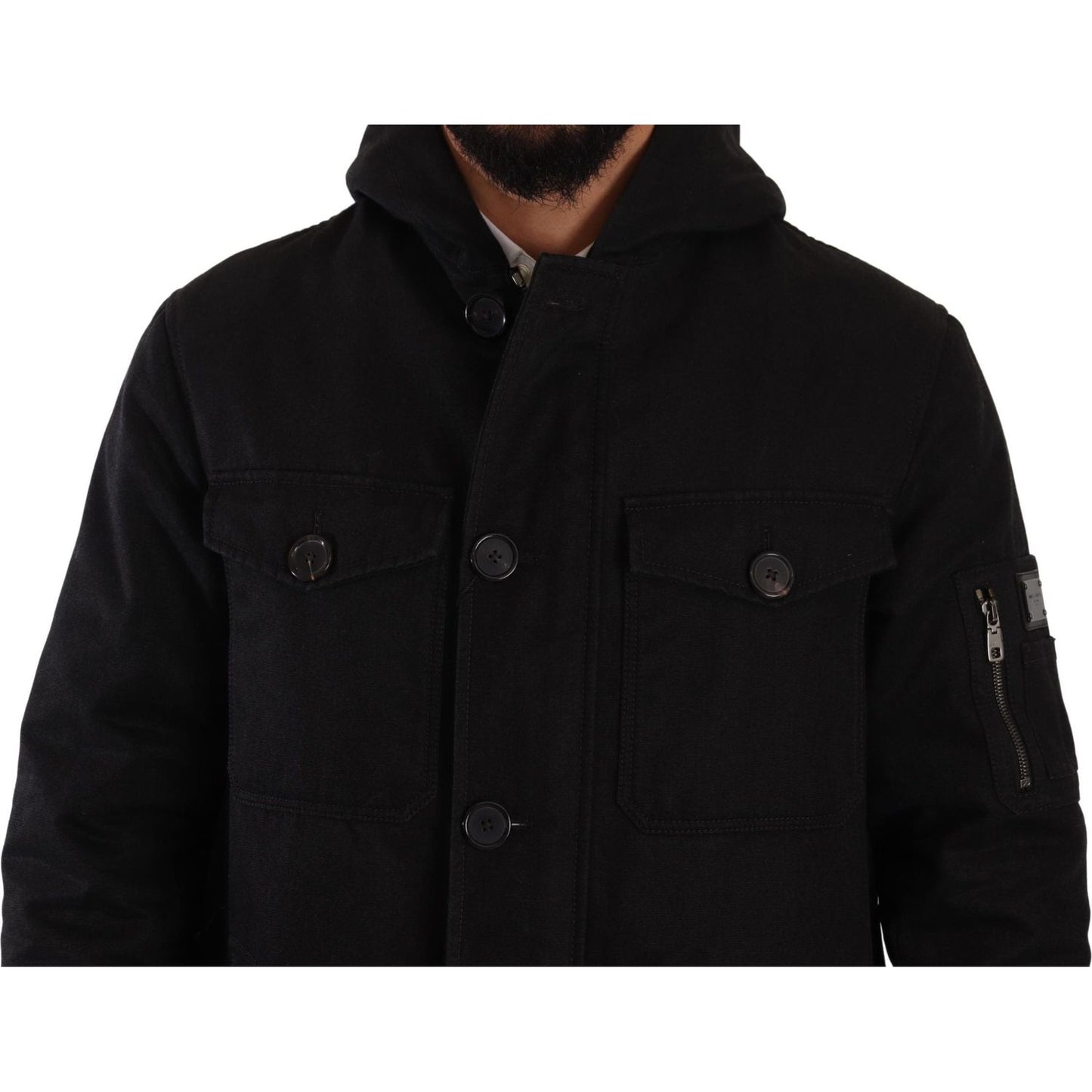 Dolce & Gabbana Elegant Black Parka Hooded Jacket Dolce & Gabbana Black