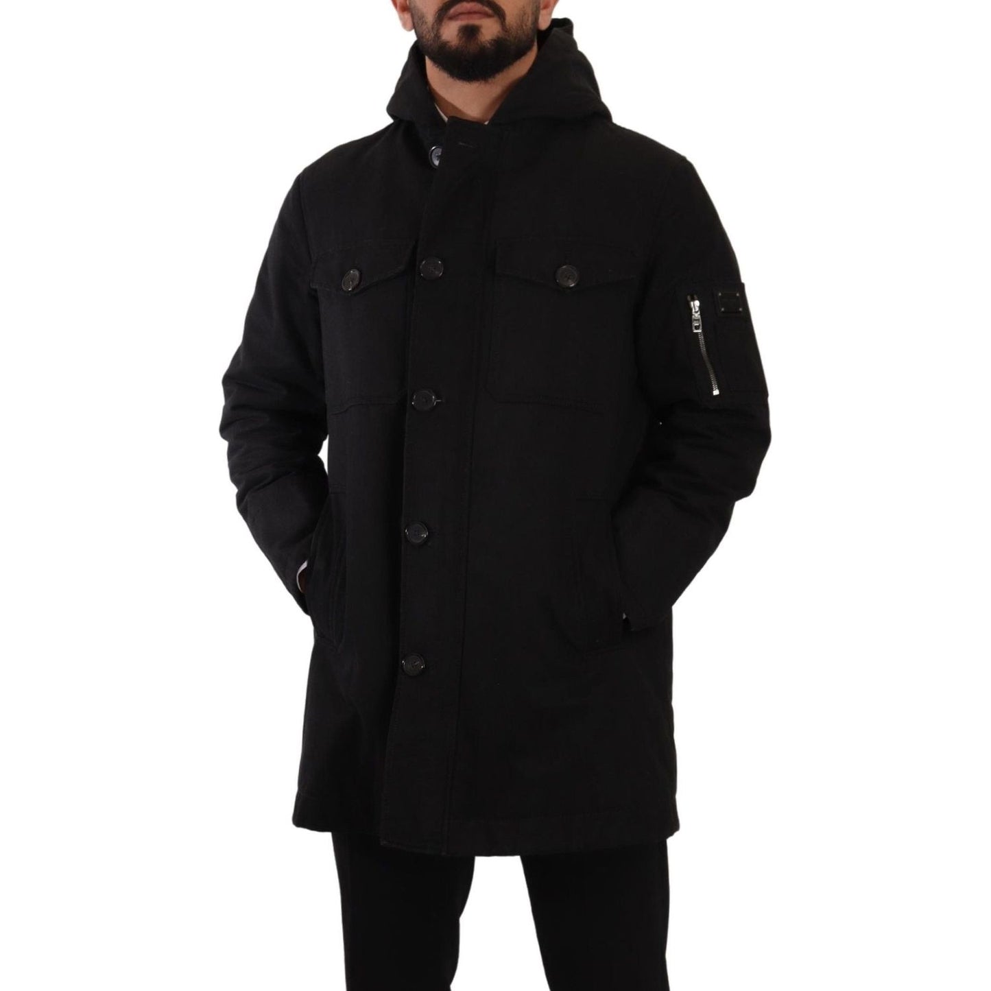 Dolce & Gabbana Elegant Black Parka Hooded Jacket Dolce & Gabbana Black