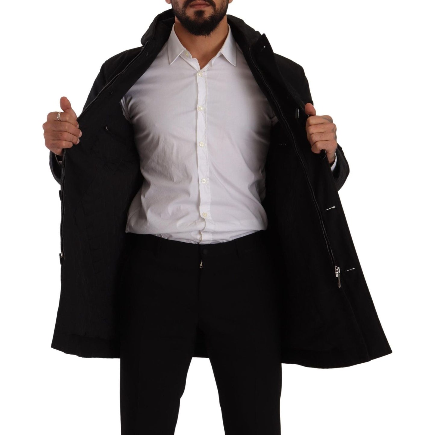 Dolce & Gabbana Elegant Black Parka Hooded Jacket Dolce & Gabbana Dark Gray