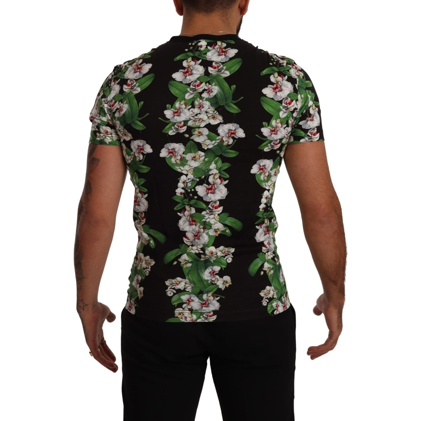 Dolce & Gabbana Elegant Floral Crewneck Tee for Men Dolce & Gabbana Black