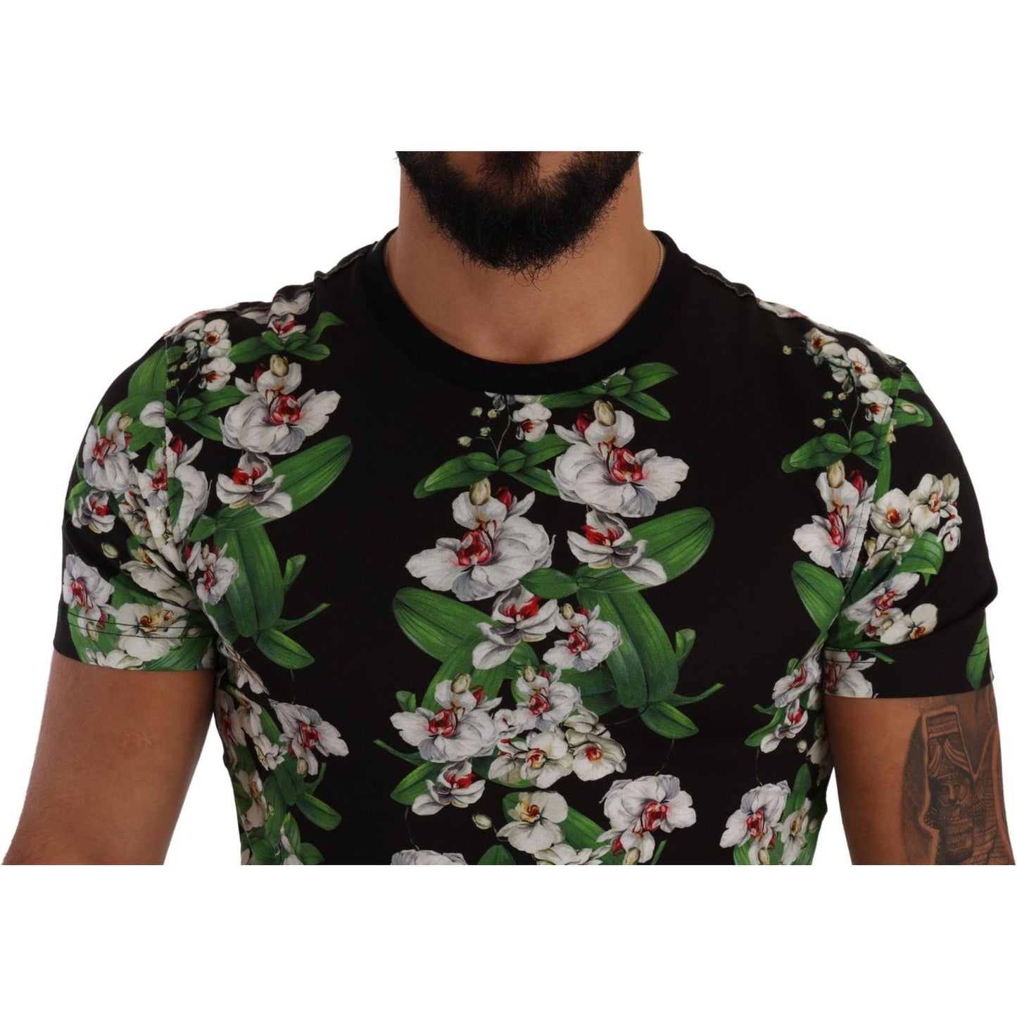 Dolce & Gabbana Elegant Floral Crewneck Tee for Men Dolce & Gabbana Black
