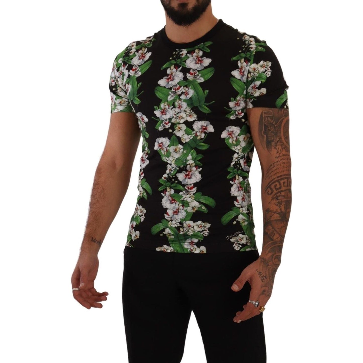 Dolce & Gabbana Elegant Floral Crewneck Tee for Men Dolce & Gabbana Black