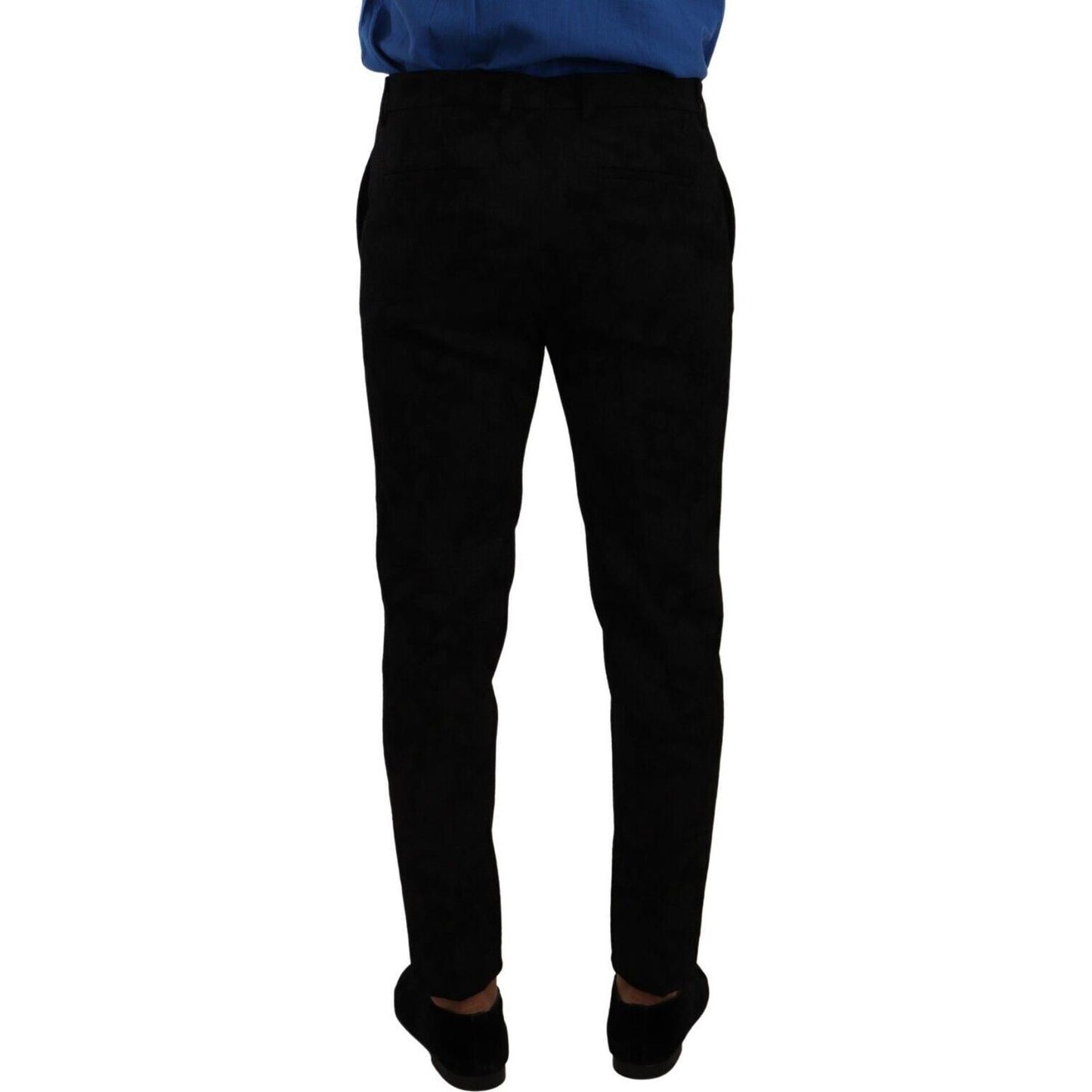 Dolce & Gabbana Elegant Slim Fit Dress Pants in Black Brocade Dolce & Gabbana Black