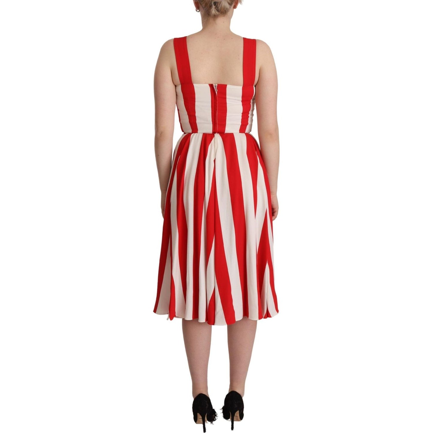Dolce & Gabbana Elegant A-Line Striped Shift Dress Dolce & Gabbana Tan