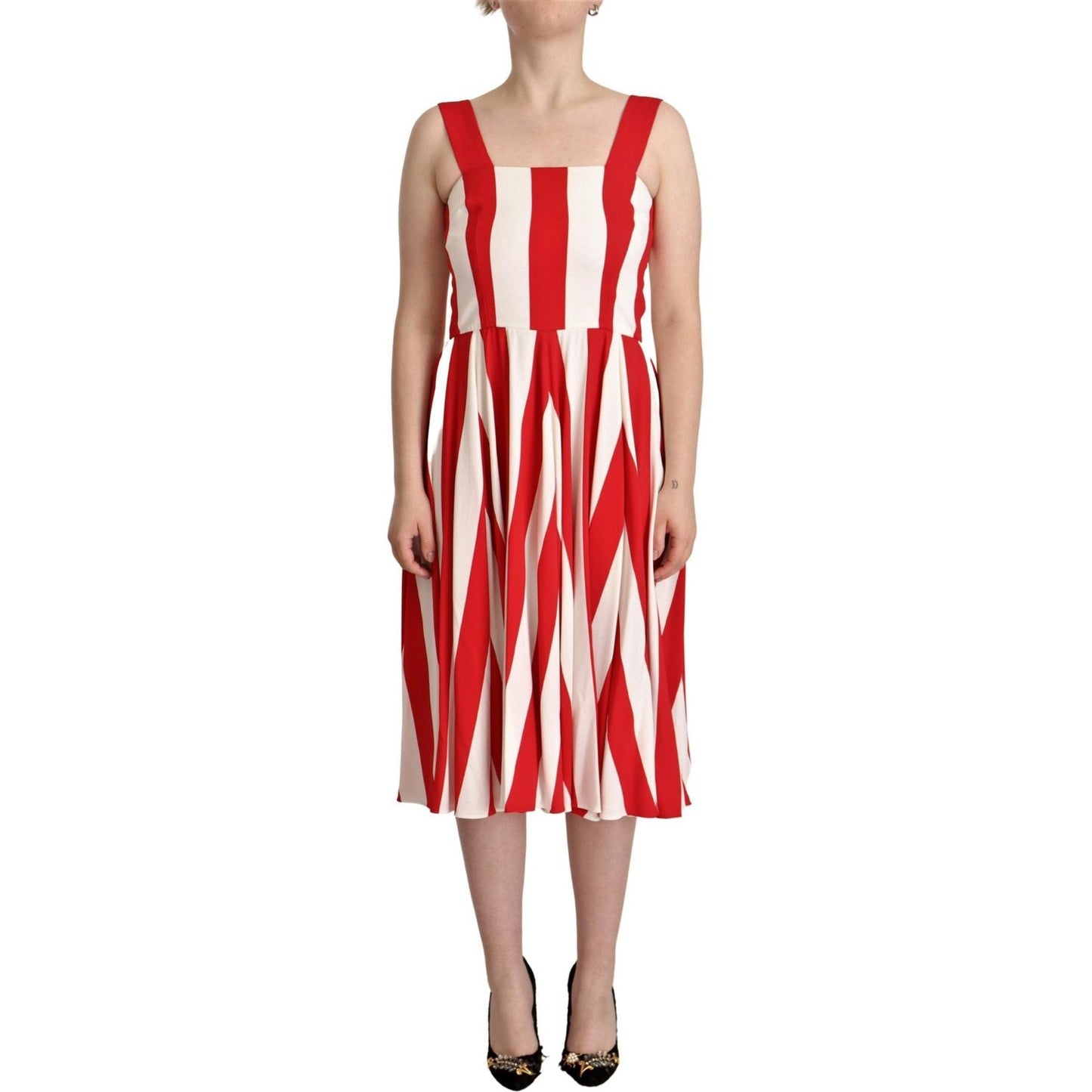 Dolce & Gabbana Elegant A-Line Striped Shift Dress Dolce & Gabbana Gray