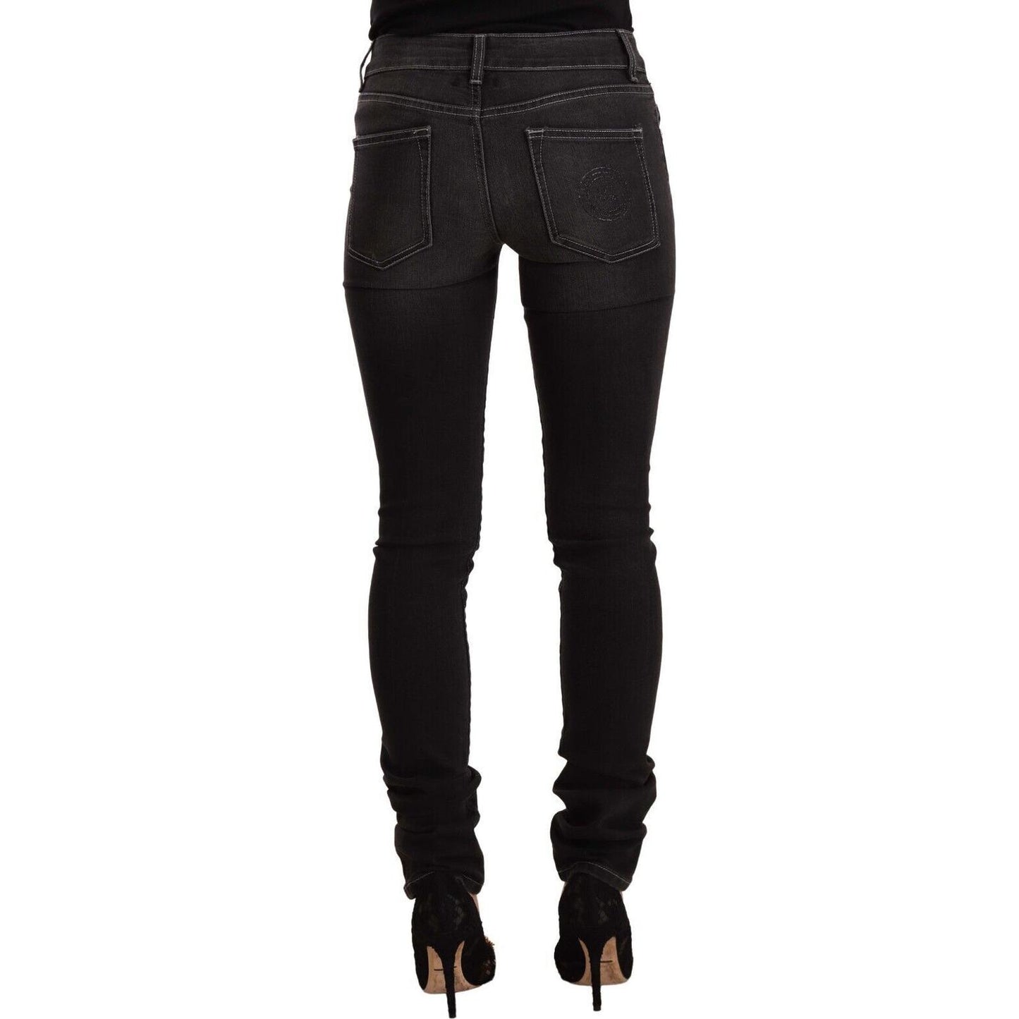 GF Ferre Chic Black Washed Slim Fit Mid Waist Jeans GF Ferre Black