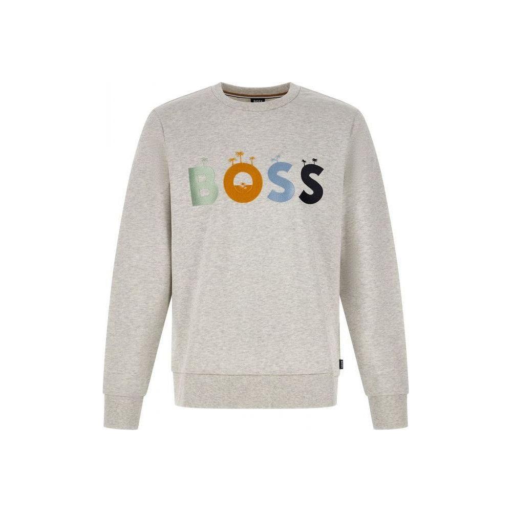 Hugo Boss Elegant Grey Round Neck Cotton Sweatshirt Hugo Boss Gray