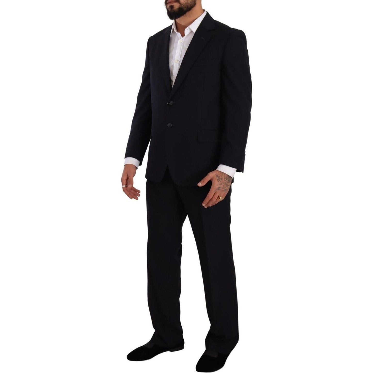Domenico Tagliente Exquisite Blue Two-Piece Suit with Deconstructed Blazer Domenico Tagliente Black