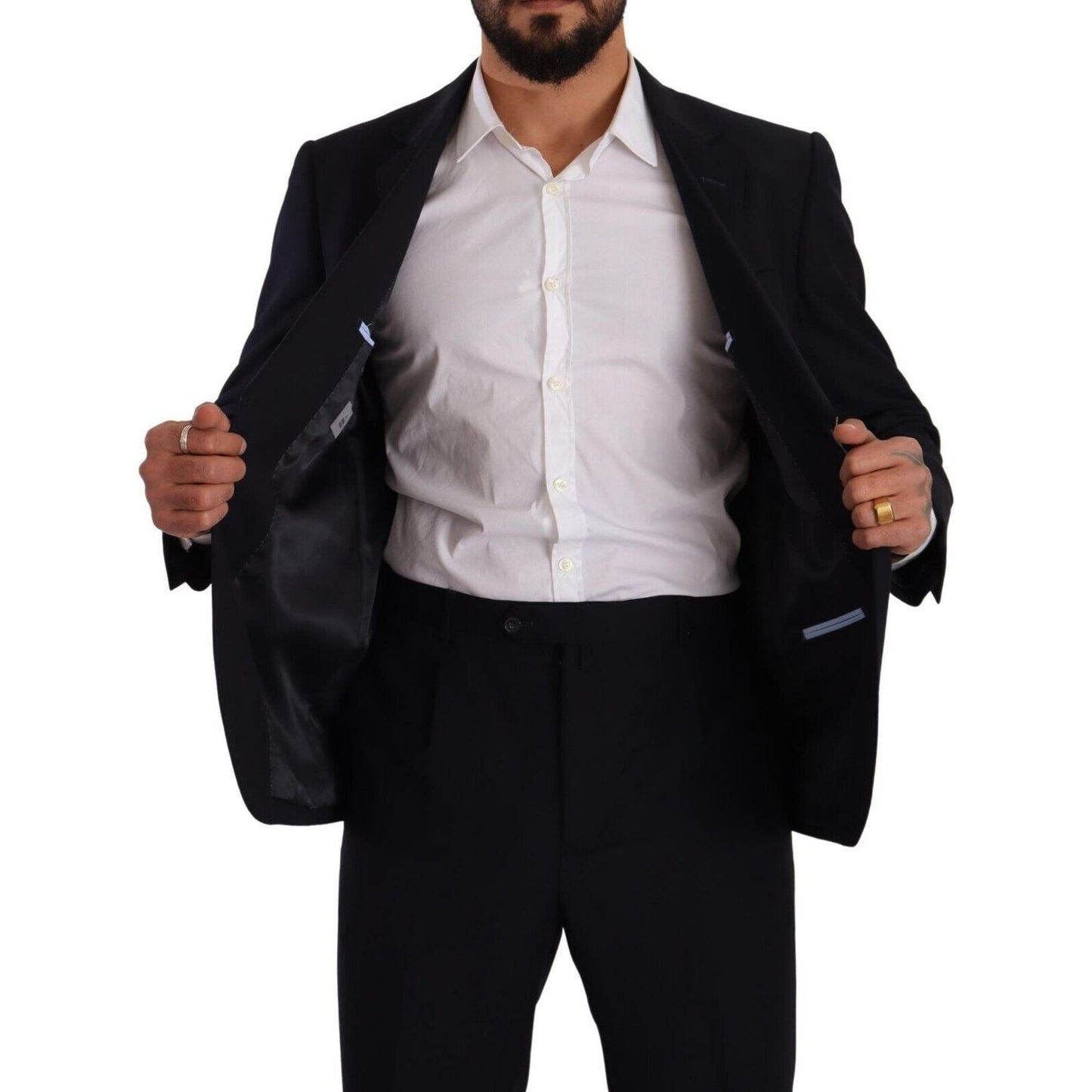 Domenico Tagliente Exquisite Blue Two-Piece Suit with Deconstructed Blazer Domenico Tagliente Black