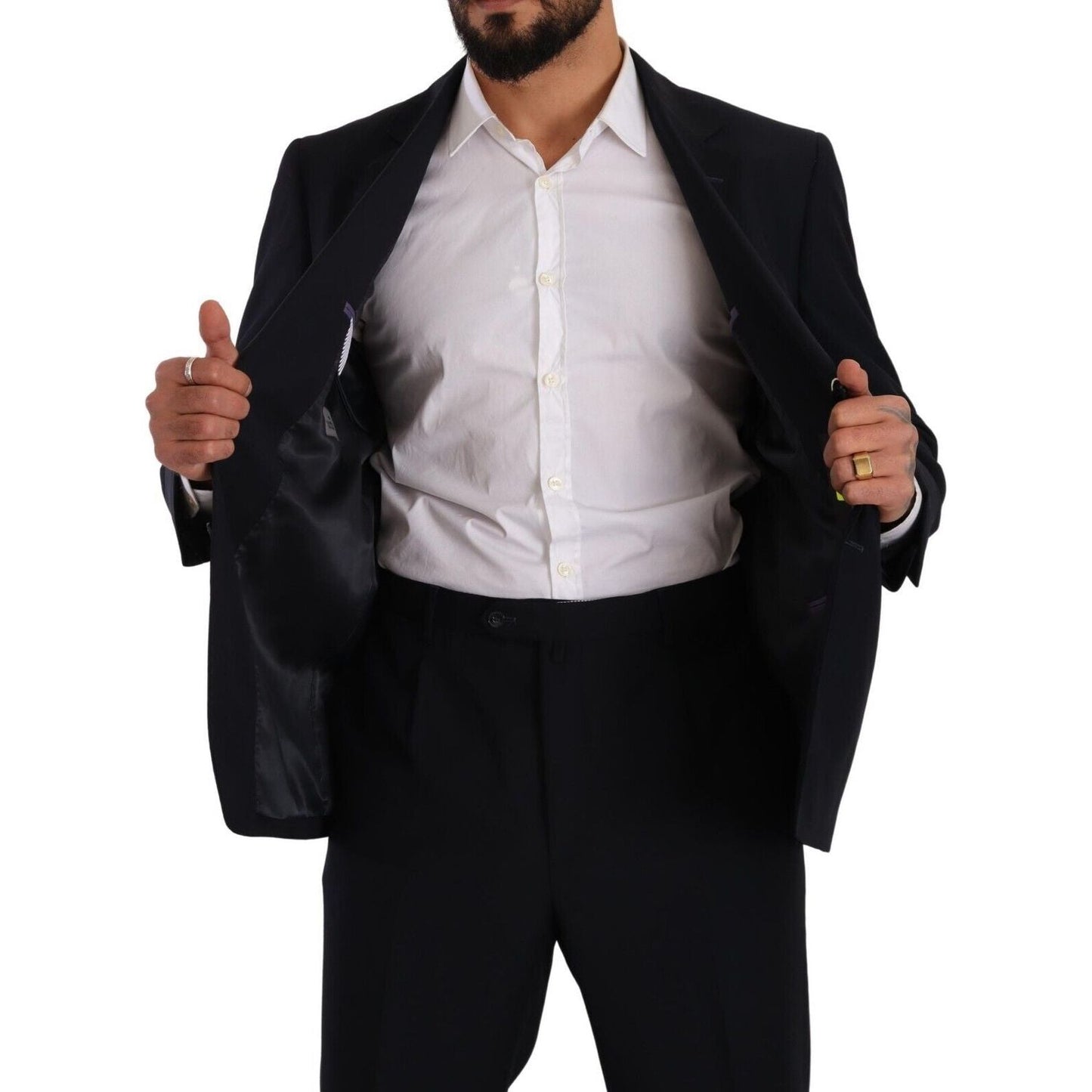 Domenico Tagliente Elegant Blue Two-Piece Deconstructed Suit Domenico Tagliente Black