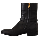 Dolce & Gabbana Black Leather Flats Logo Short Boots Shoes LA9856 - 36