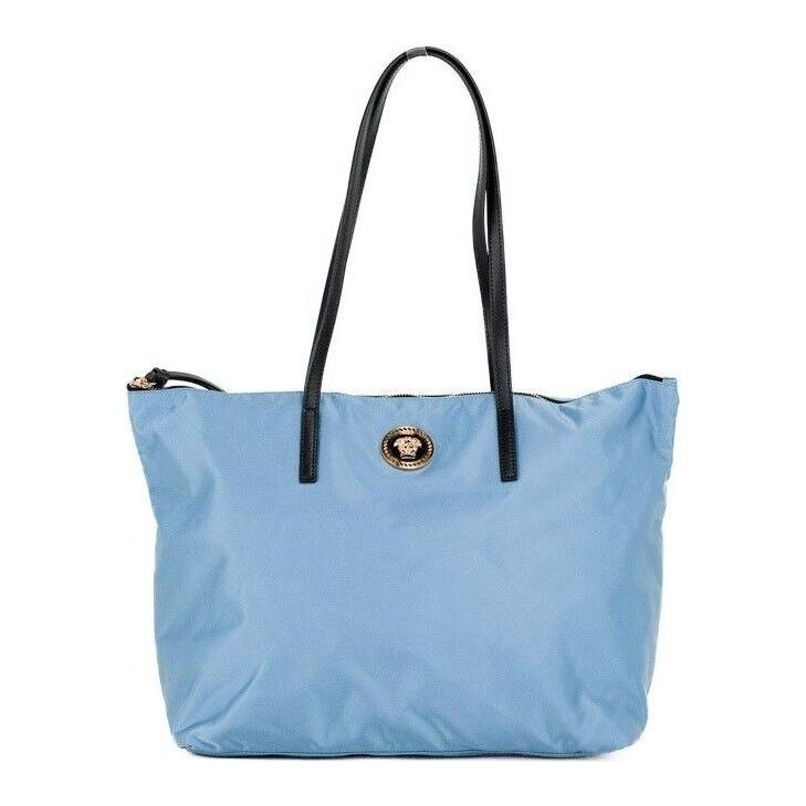 Versace Portuna Medusa Medium Cornflower Blue Nylon Leather Tote Bag Purse Versace Sky Blue
