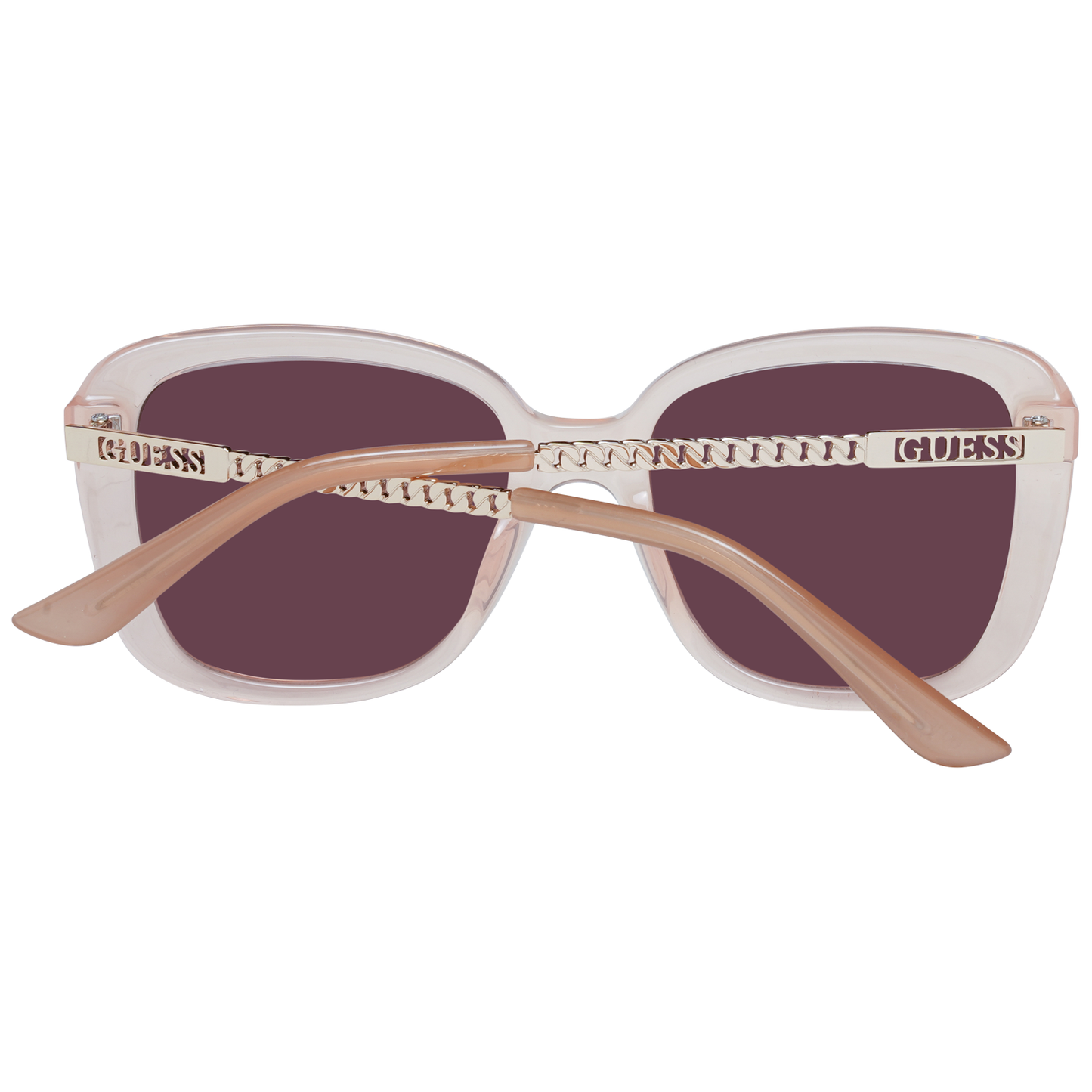 Guess Cream Women's Square Sunglasses, full-rim plastic frame, gradient brown lenses, UV protection, includes branded case.