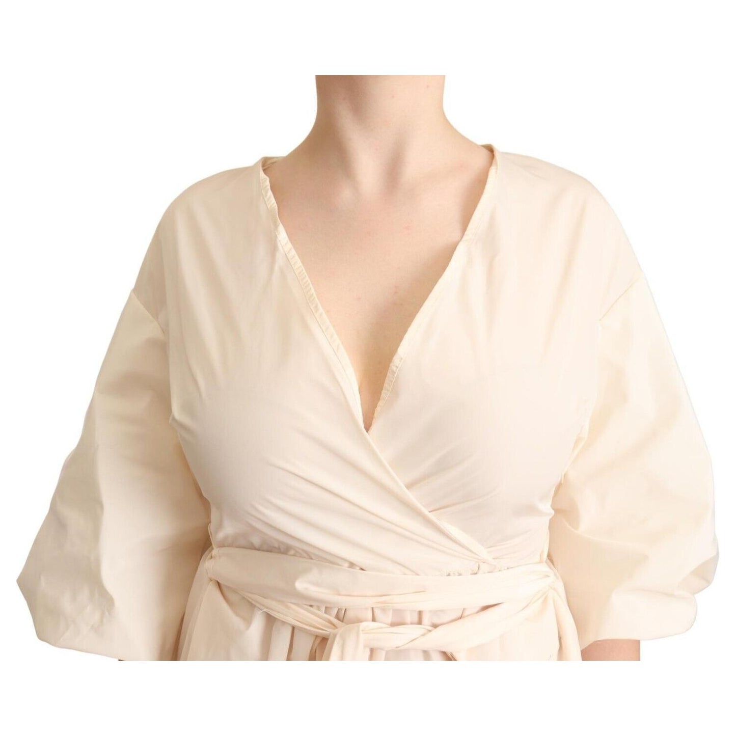 PINK MEMORIES Elegant Off White Maxi Wrap Dress PINK MEMORIES Bisque