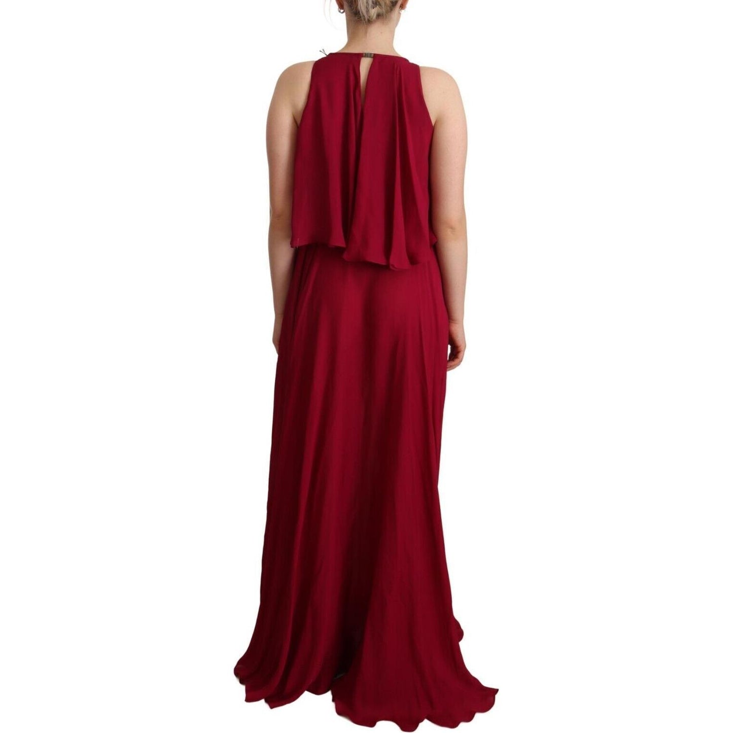 PLEIN SUD Elegant Silk Sleeveless Ruffled Maxi Dress PLEIN SUD Dark Red