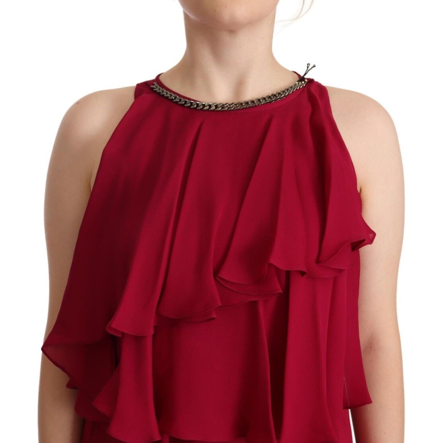 PLEIN SUD Elegant Silk Sleeveless Ruffled Maxi Dress PLEIN SUD Brown