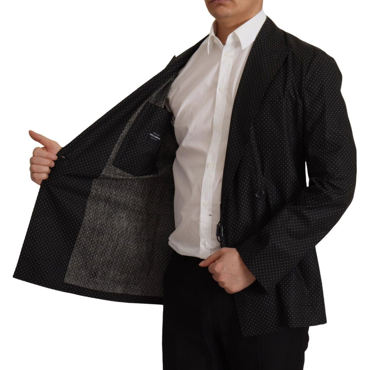 Dolce & Gabbana Polka Dot Slim Double-Breasted Blazer Dolce & Gabbana Dark Gray