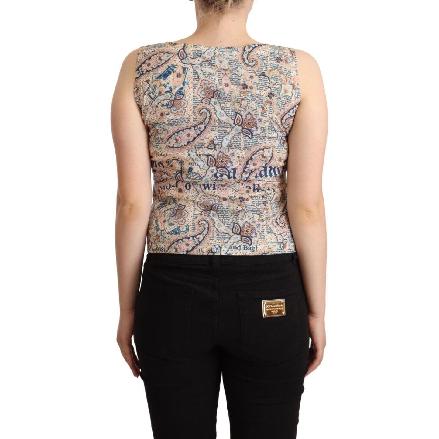 John Galliano Multicolor Cotton V-Neck Sleeveless Tank Top John Galliano Tan