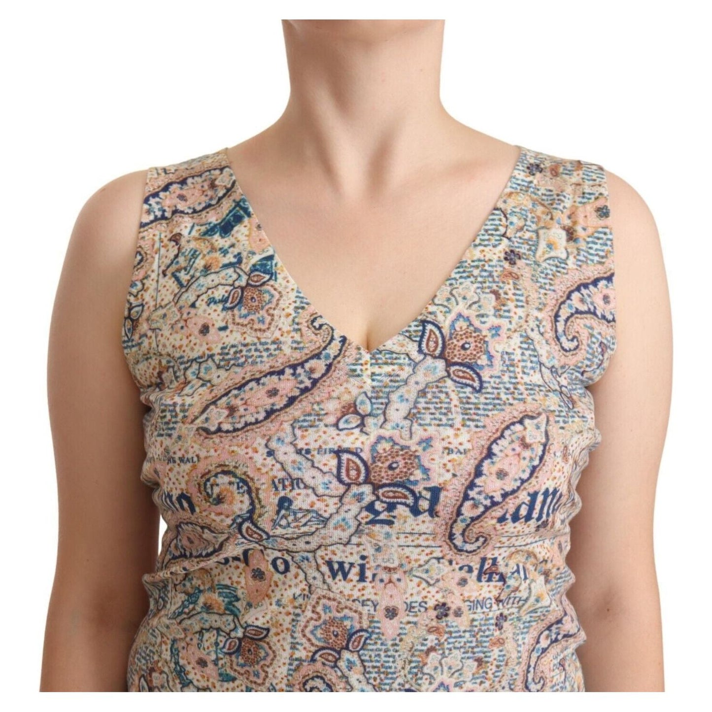 John Galliano Multicolor Cotton V-Neck Sleeveless Tank Top John Galliano Rosy Brown