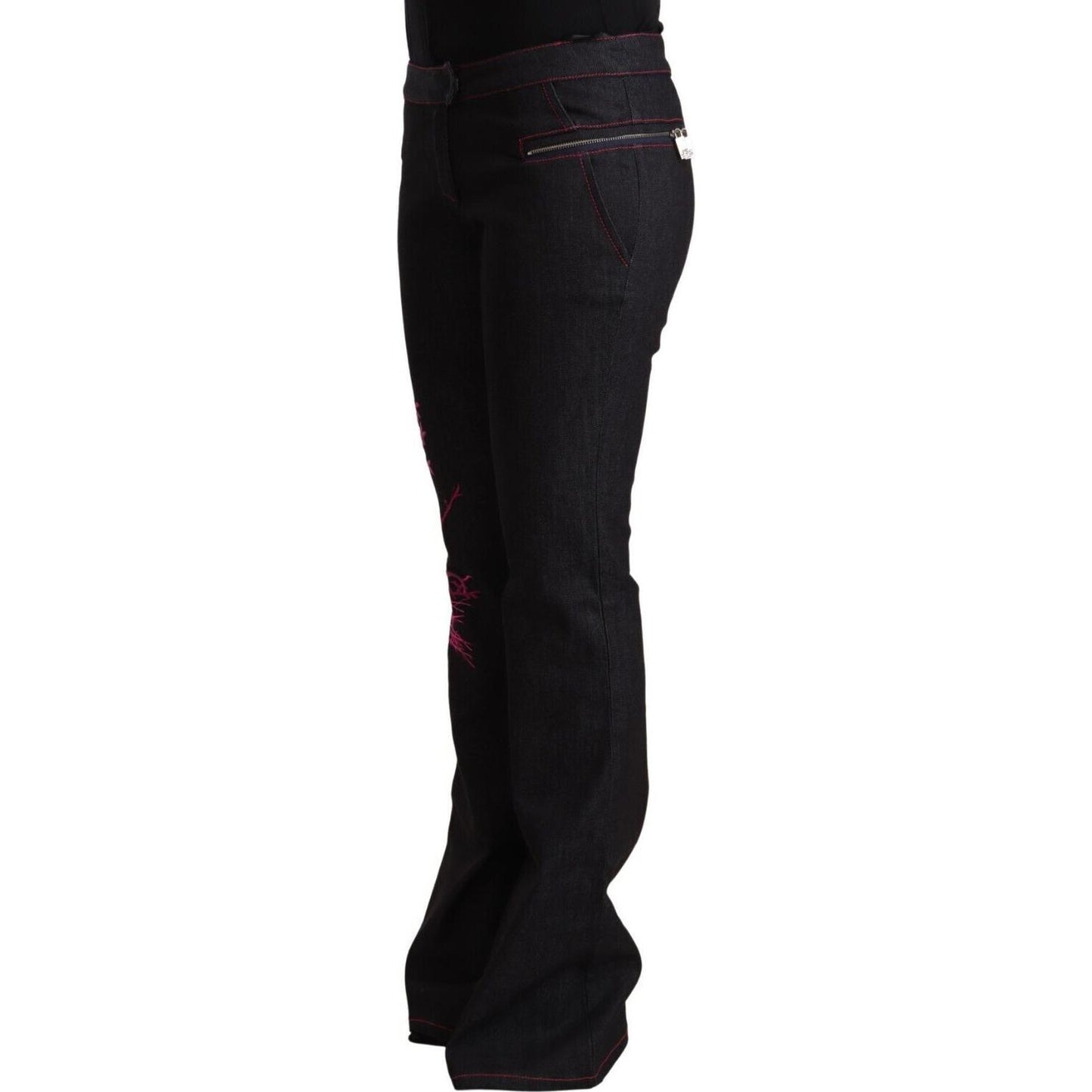 Exte Black Cotton Stretch Mid Waist Cotton Flared Denim Jeans PAN71159 - 40