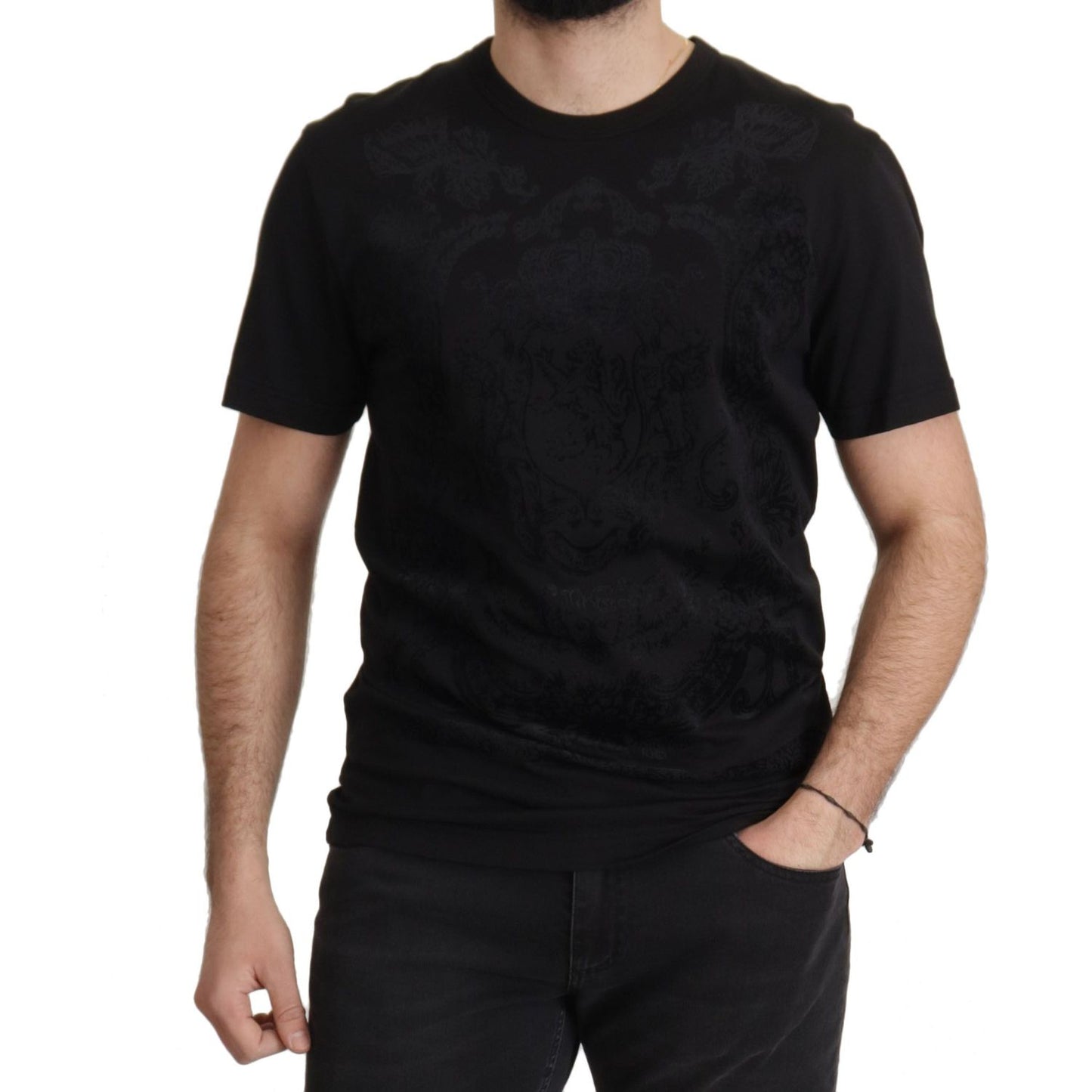 Dolce & Gabbana Elegant Black Baroque Crewneck Tee Dolce & Gabbana Black