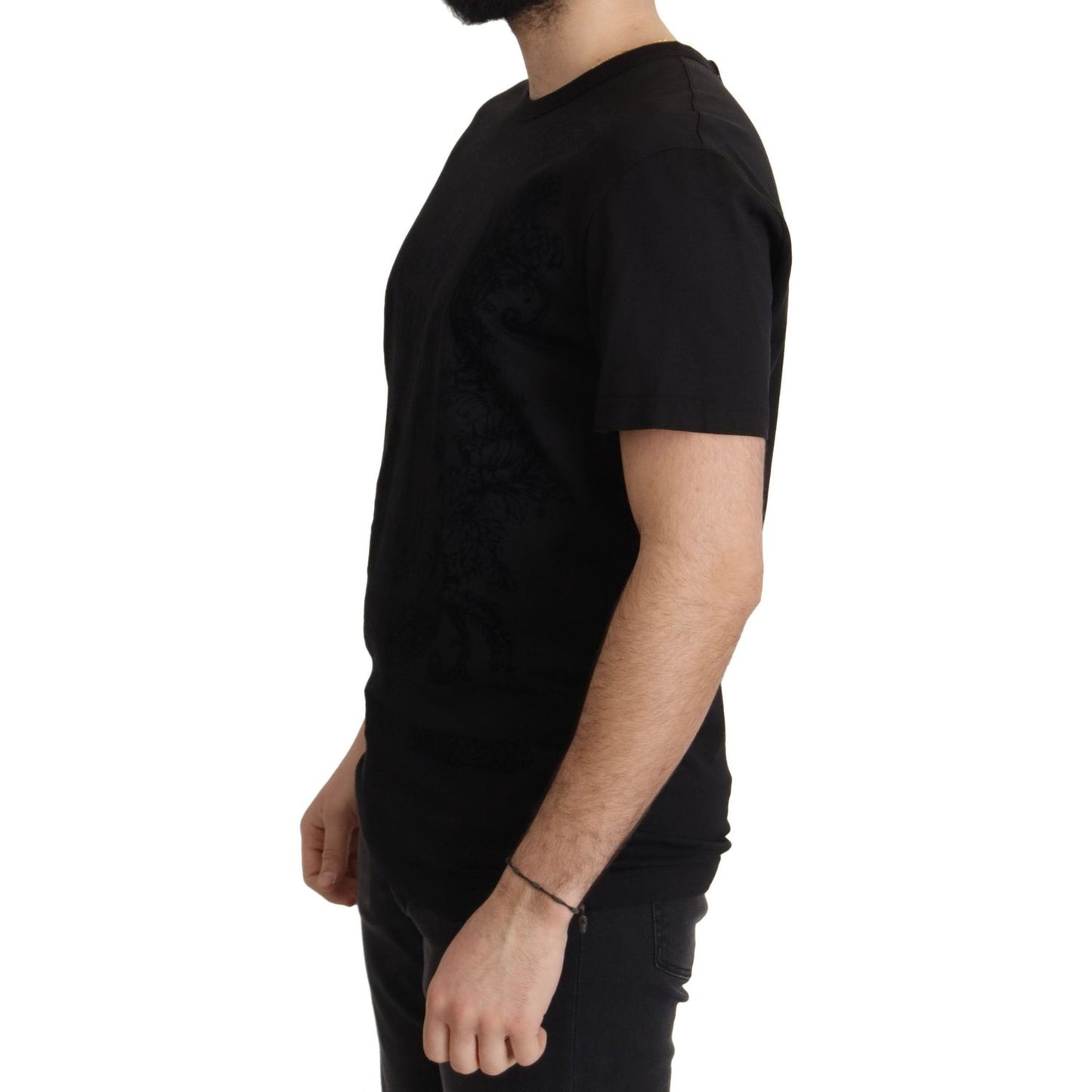 Dolce & Gabbana Elegant Black Baroque Crewneck Tee Dolce & Gabbana Rosy Brown