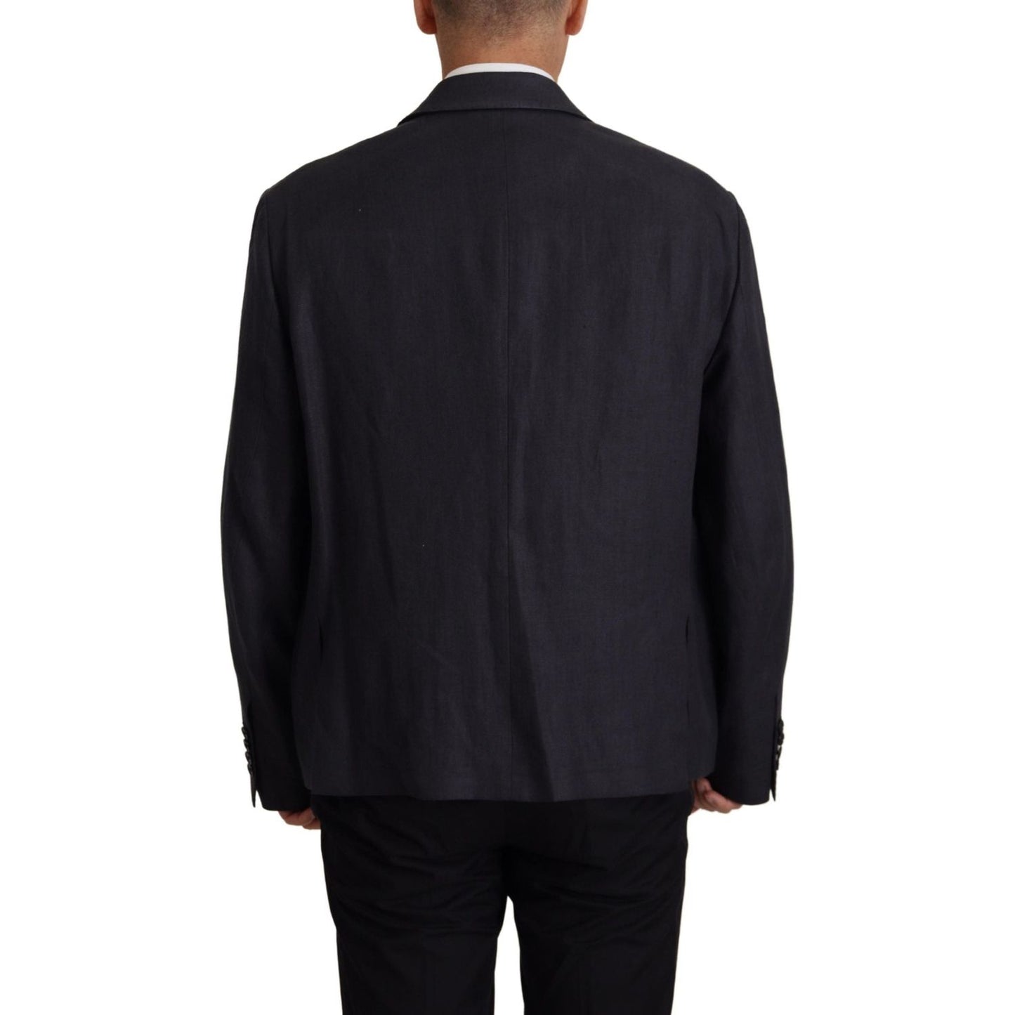 Dolce & Gabbana Sleek Double Breasted Navy Linen Blazer Dolce & Gabbana Black