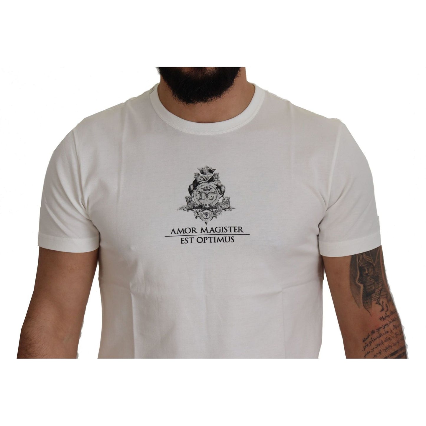 Dolce & Gabbana Chic White Logo Print Cotton Tee Dolce & Gabbana Dark Gray