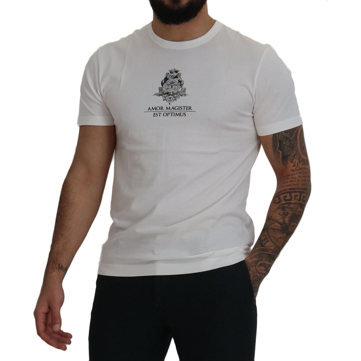 Dolce & Gabbana Chic White Logo Print Cotton Tee Dolce & Gabbana Dark Gray
