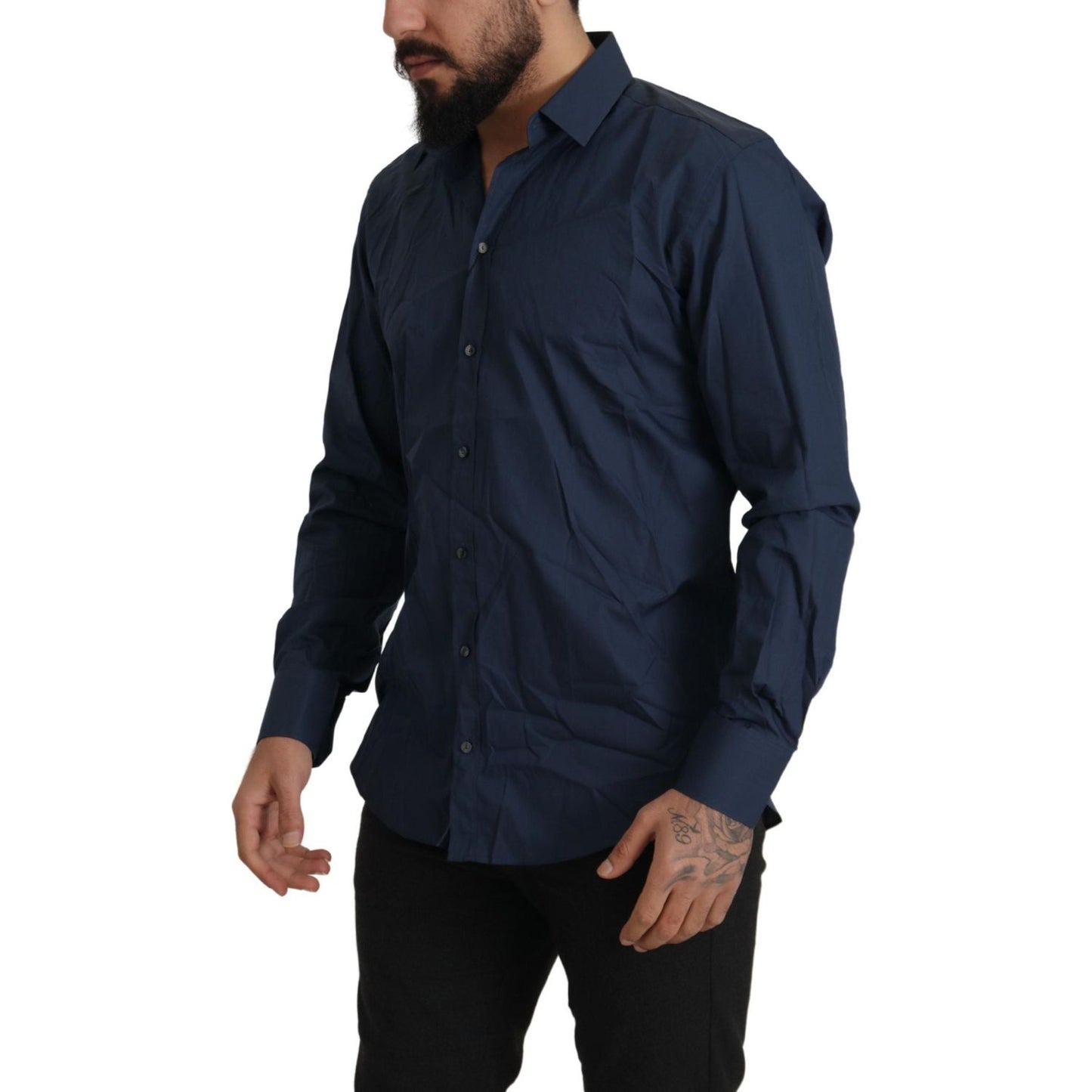 Dolce & Gabbana Elegant Slim Fit Blue Martini Dress Shirt Dolce & Gabbana Black