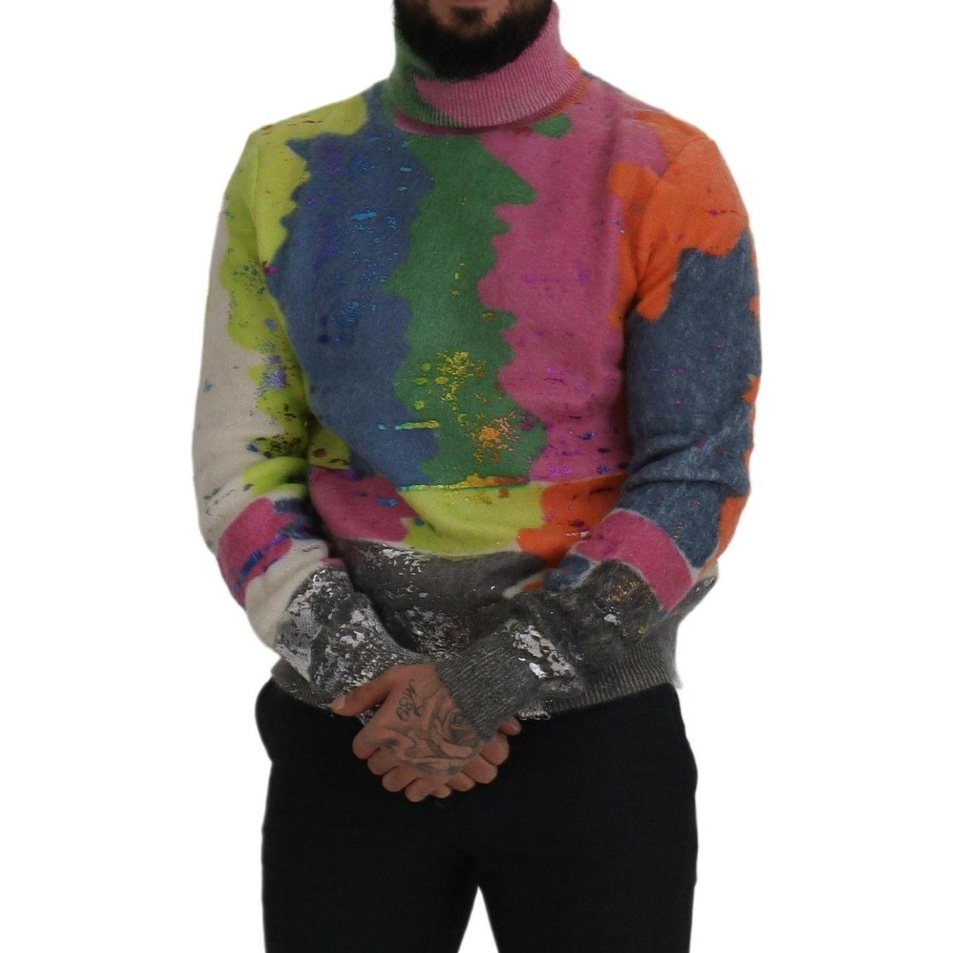 Dolce & Gabbana Multicolor Turtleneck TV Motive Sweater Dolce & Gabbana Dark Slate Gray
