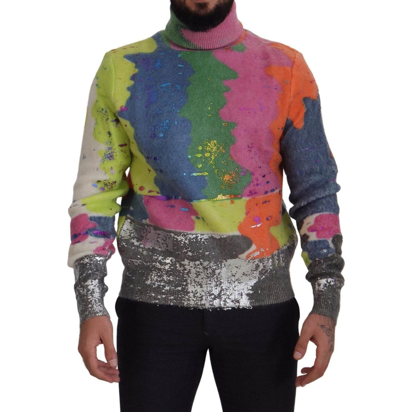 Dolce & Gabbana Multicolor Turtleneck TV Motive Sweater Dolce & Gabbana Dark Slate Gray